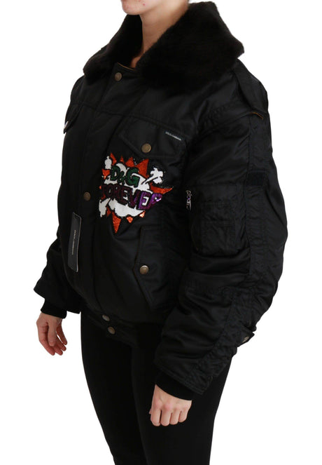 Dolce & Gabbana Elegant Black Bomber Jacket with Detachable Features - Hilstor