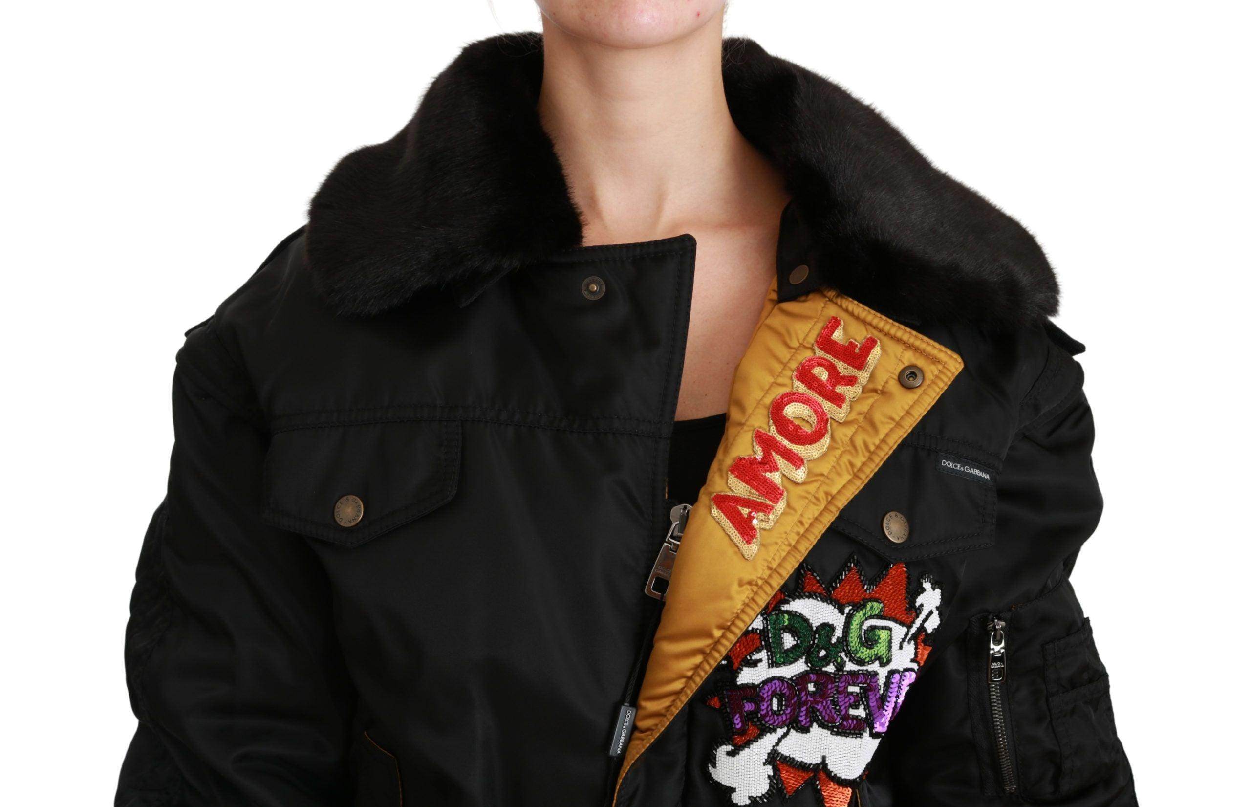 Dolce & Gabbana Elegant Black Bomber Jacket with Detachable Features - Hilstor