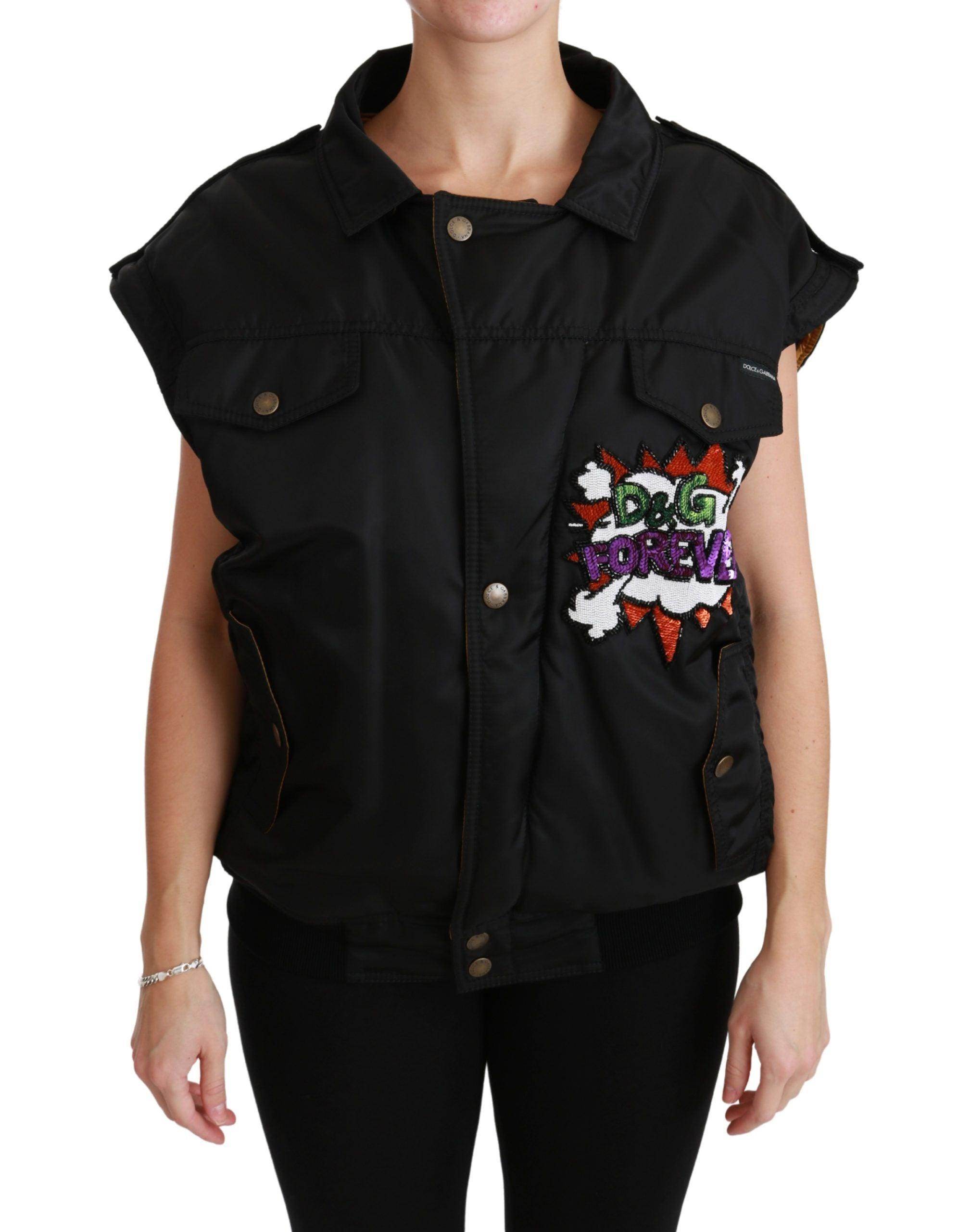 Dolce & Gabbana Elegant Black Bomber Jacket with Detachable Features - Hilstor