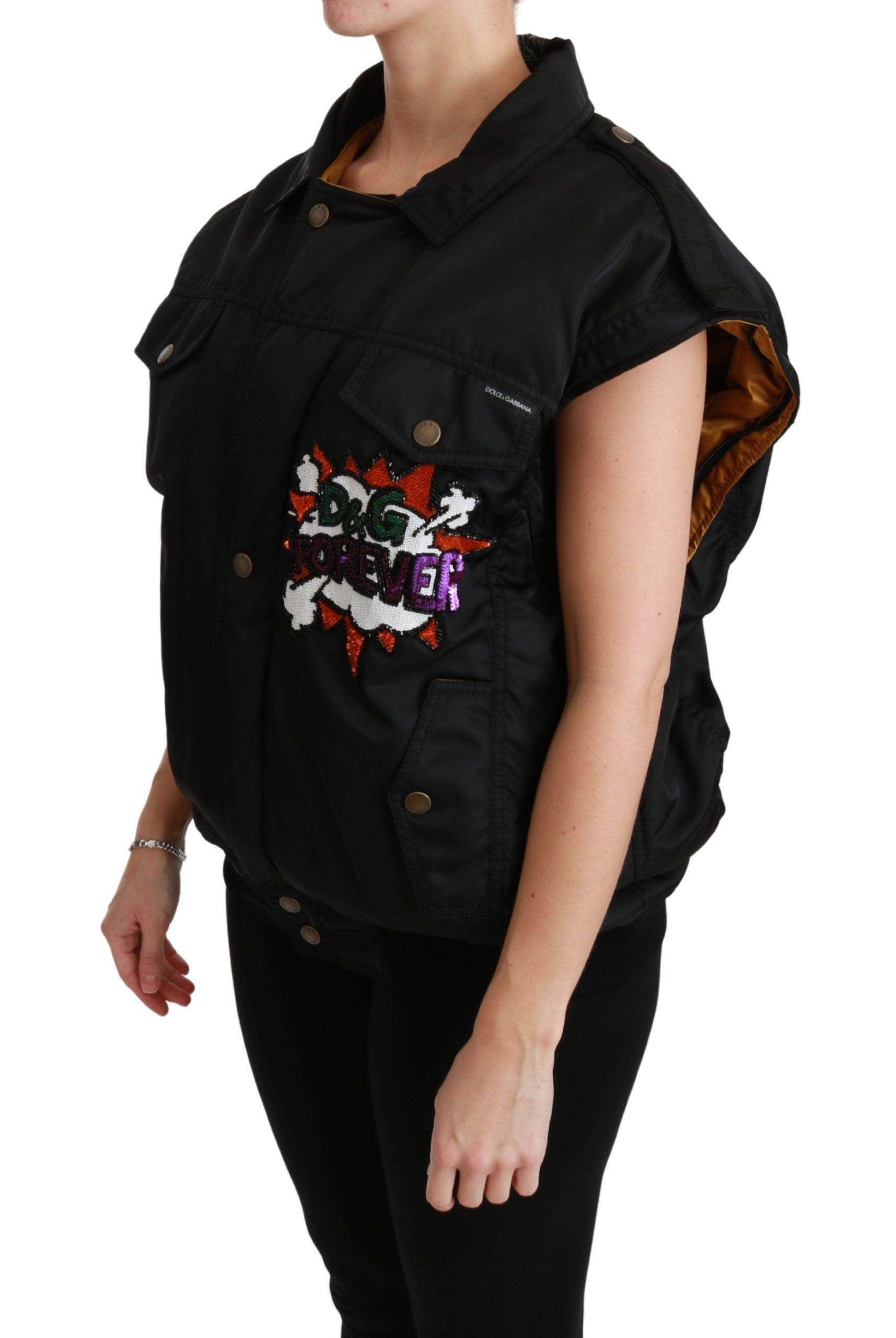 Dolce & Gabbana Elegant Black Bomber Jacket with Detachable Features - Hilstor