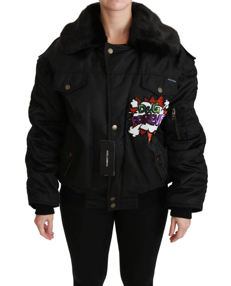 Dolce & Gabbana Elegant Black Bomber Jacket with Detachable Features - Hilstor