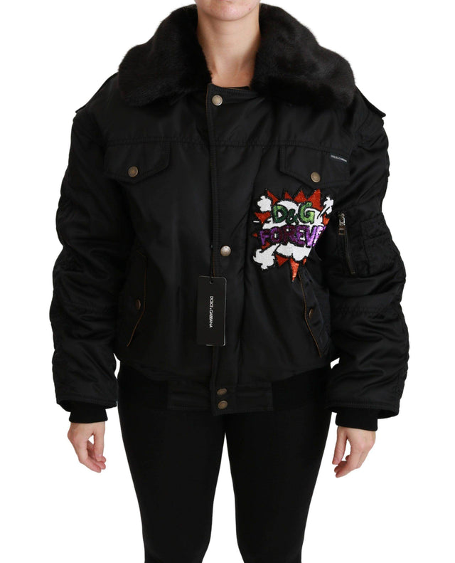 Dolce & Gabbana Elegant Black Bomber Jacket with Detachable Features - Hilstor