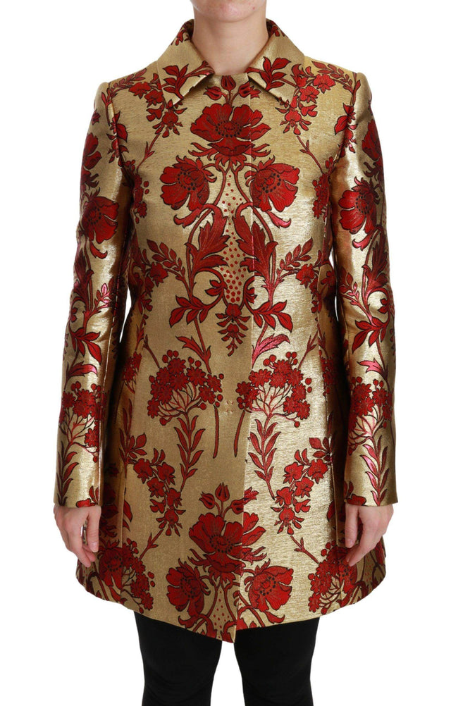 Dolce & Gabbana Elegant Gold Floral Brocade Trench Coat - Hilstor