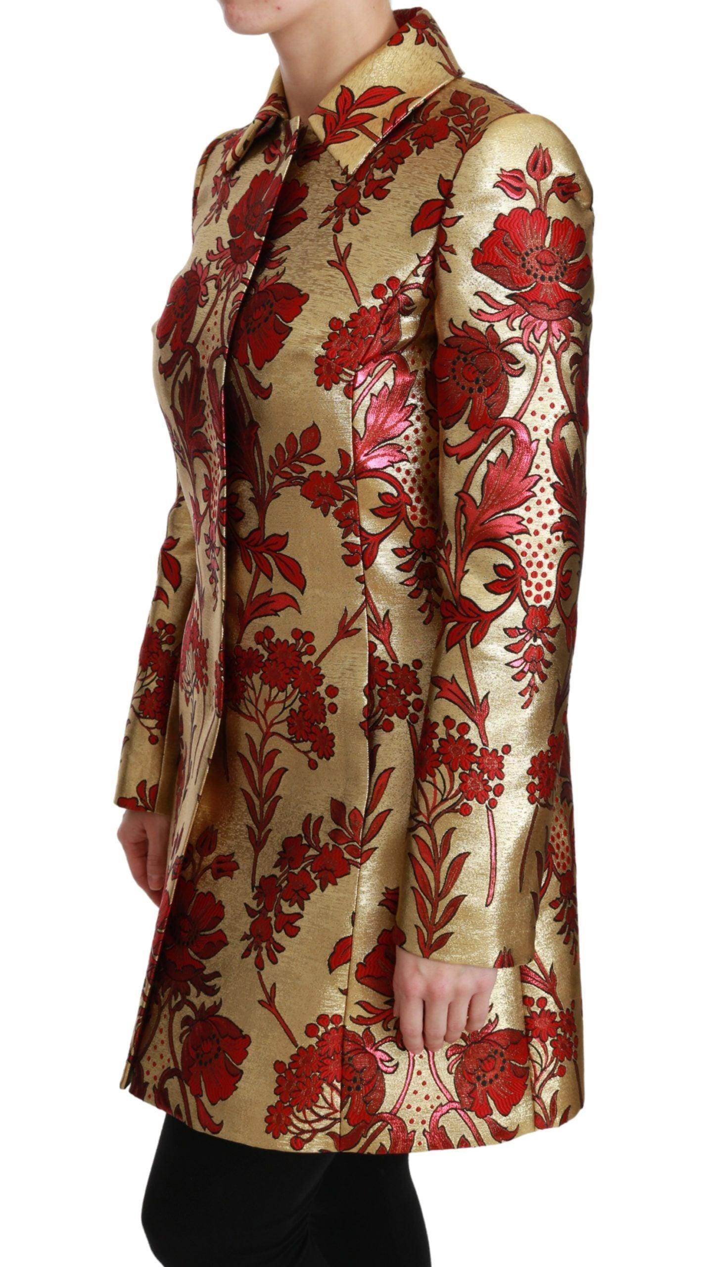 Dolce & Gabbana Elegant Gold Floral Brocade Trench Coat - Hilstor
