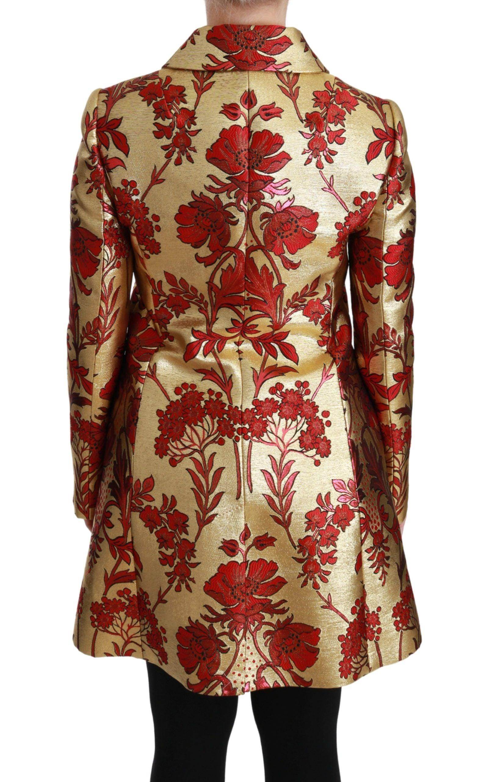 Dolce & Gabbana Elegant Gold Floral Brocade Trench Coat - Hilstor