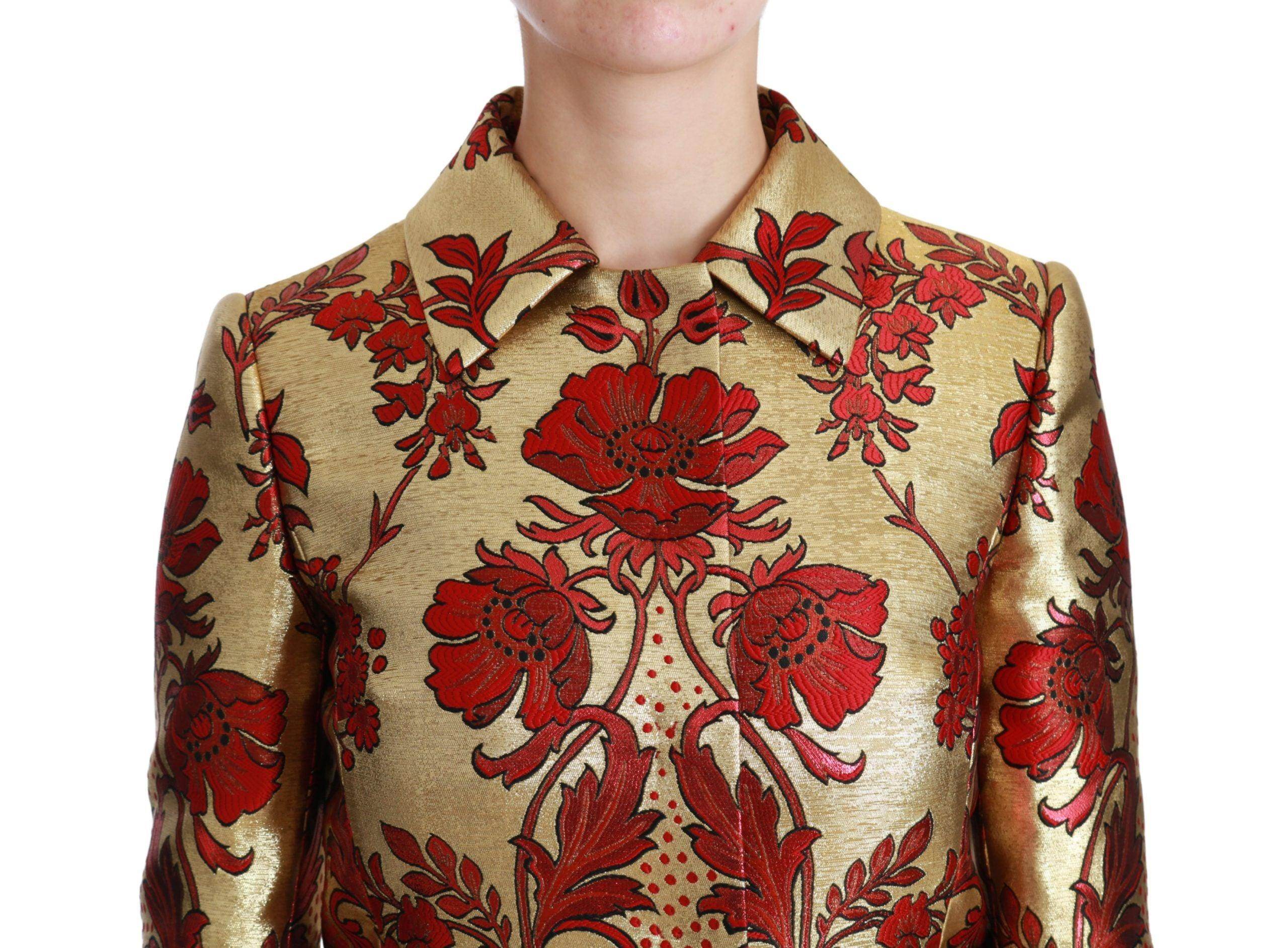 Dolce & Gabbana Elegant Gold Floral Brocade Trench Coat - Hilstor