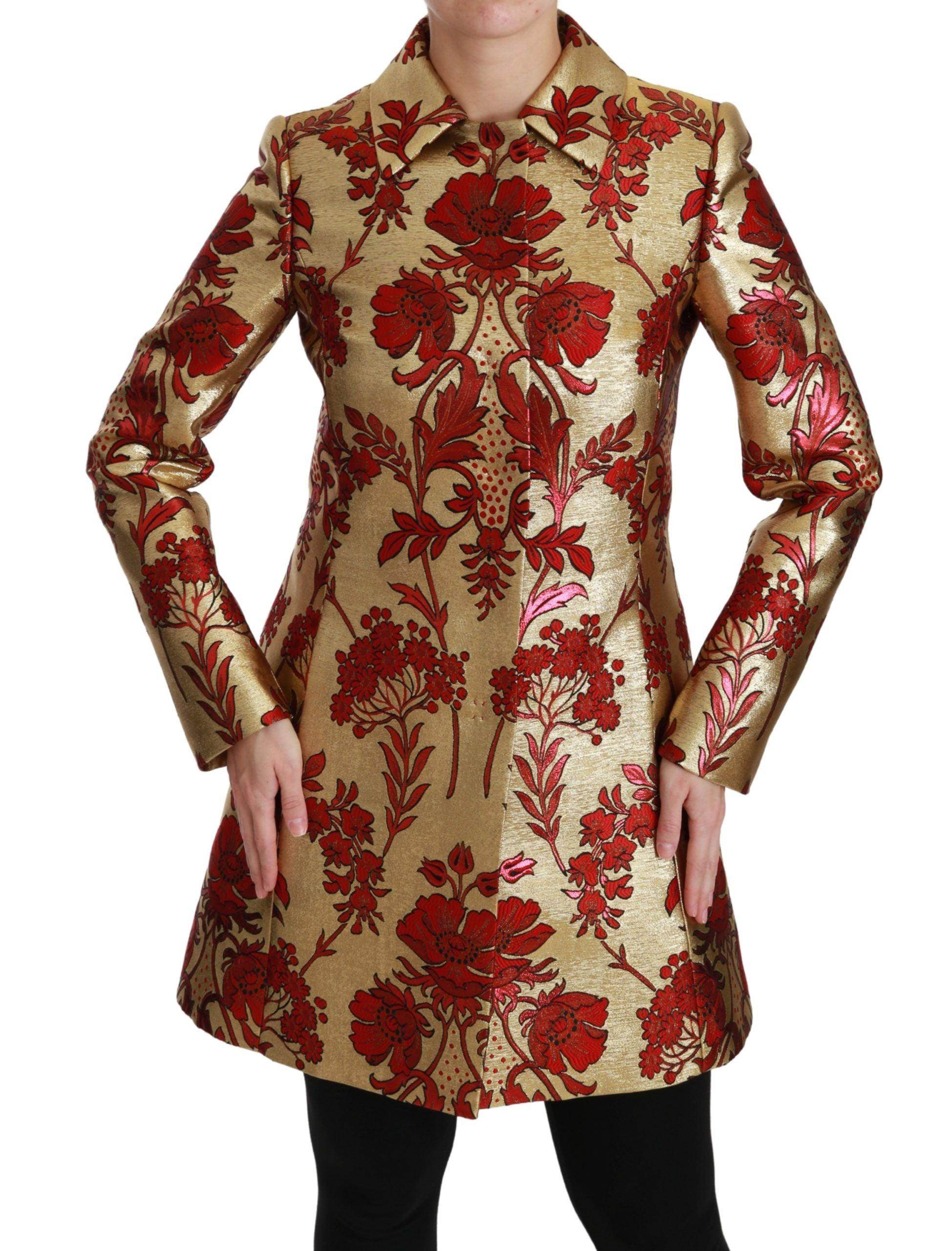 Dolce & Gabbana Elegant Gold Floral Brocade Trench Coat - Hilstor