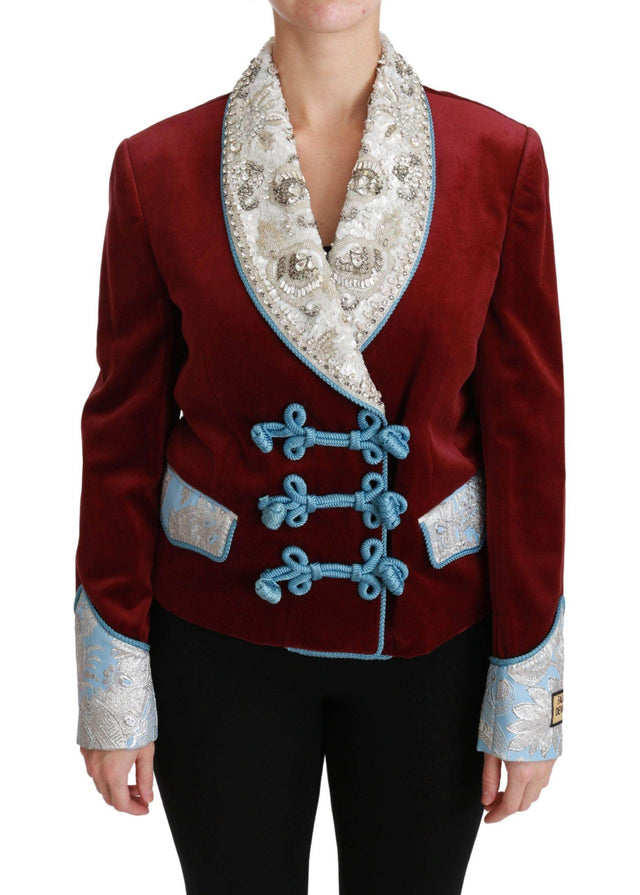 Dolce & Gabbana Opulent Red Baroque Detail Blazer - Hilstor