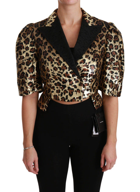 Dolce & Gabbana Gold Leopard Print Short Sleeve Blazer - Hilstor