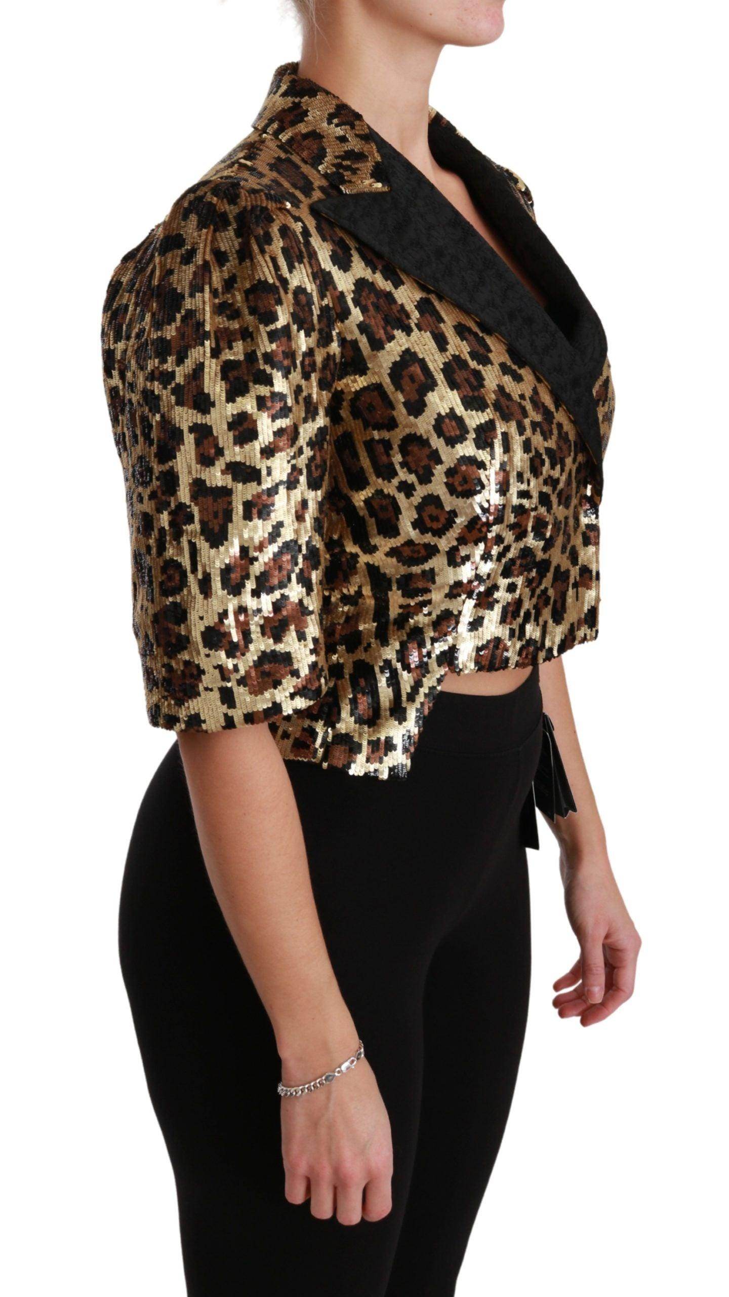 Dolce & Gabbana Gold Leopard Print Short Sleeve Blazer - Hilstor