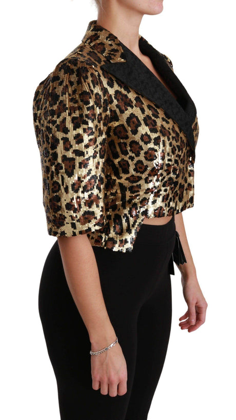 Dolce & Gabbana Gold Leopard Print Short Sleeve Blazer - Hilstor