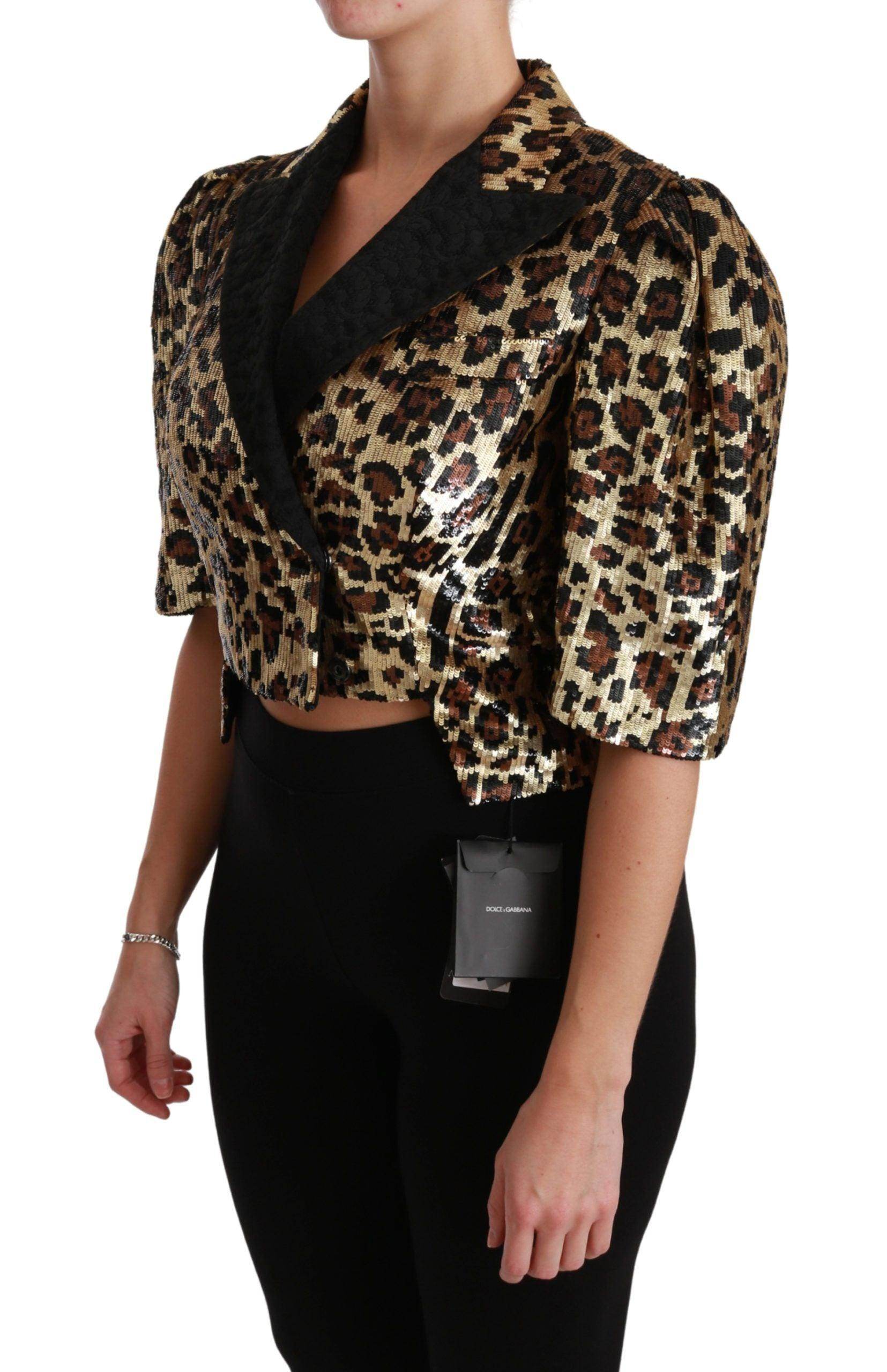 Dolce & Gabbana Gold Leopard Print Short Sleeve Blazer - Hilstor