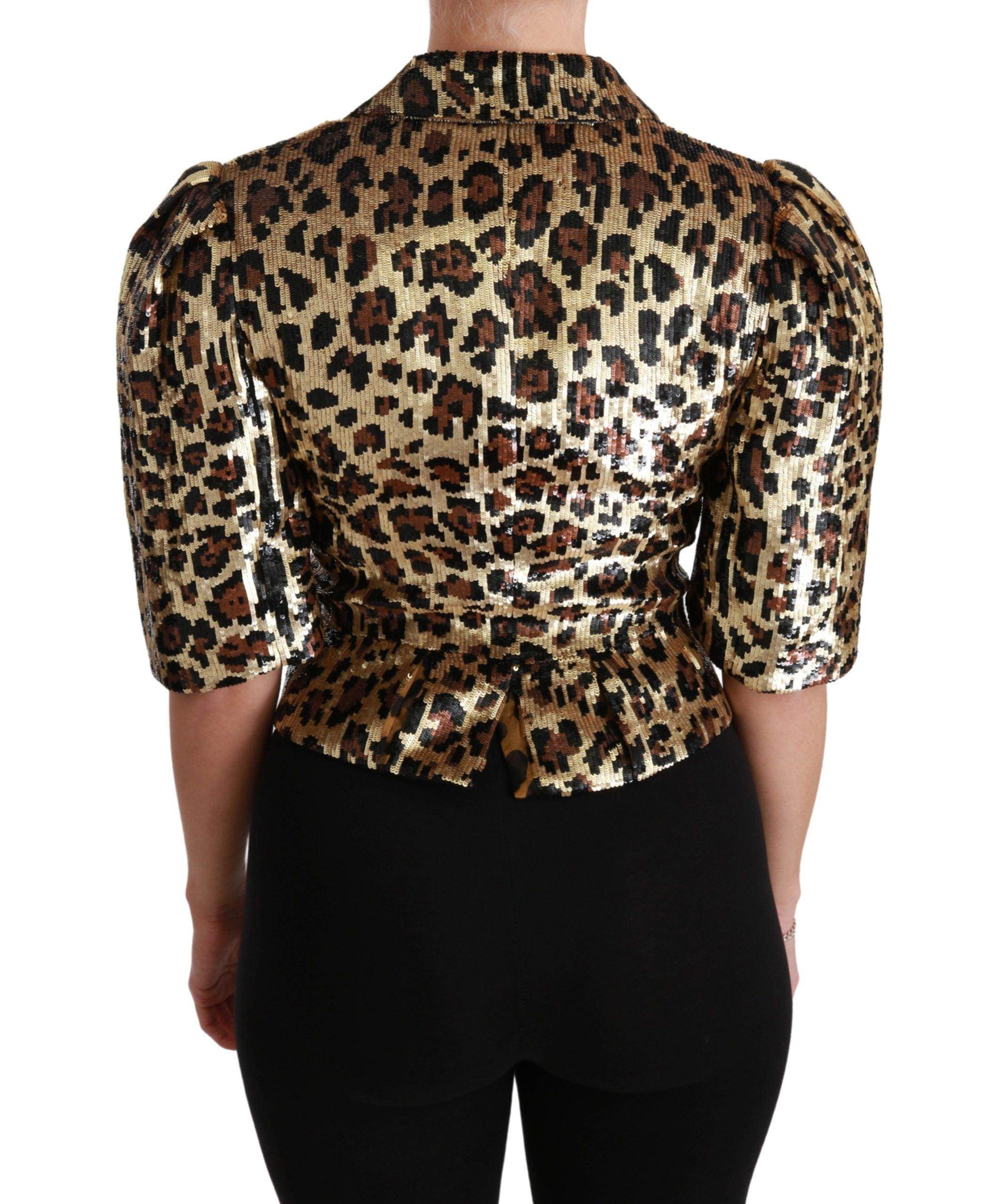 Dolce & Gabbana Gold Leopard Print Short Sleeve Blazer - Hilstor