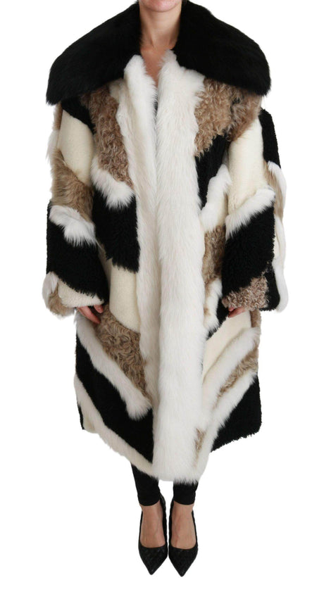 Dolce & Gabbana Elegant Multicolor Shearling Cape Coat - Hilstor