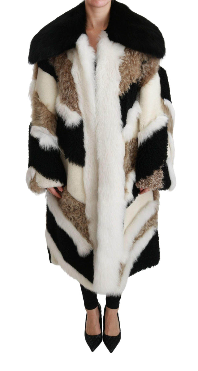 Dolce & Gabbana Elegant Multicolor Shearling Cape Coat - Hilstor
