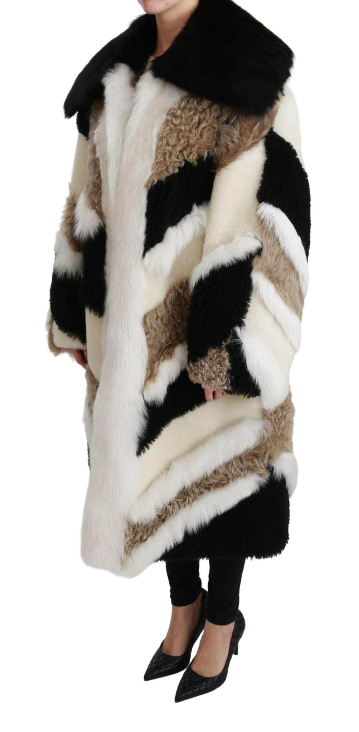 Dolce & Gabbana Elegant Multicolor Shearling Cape Coat - Hilstor