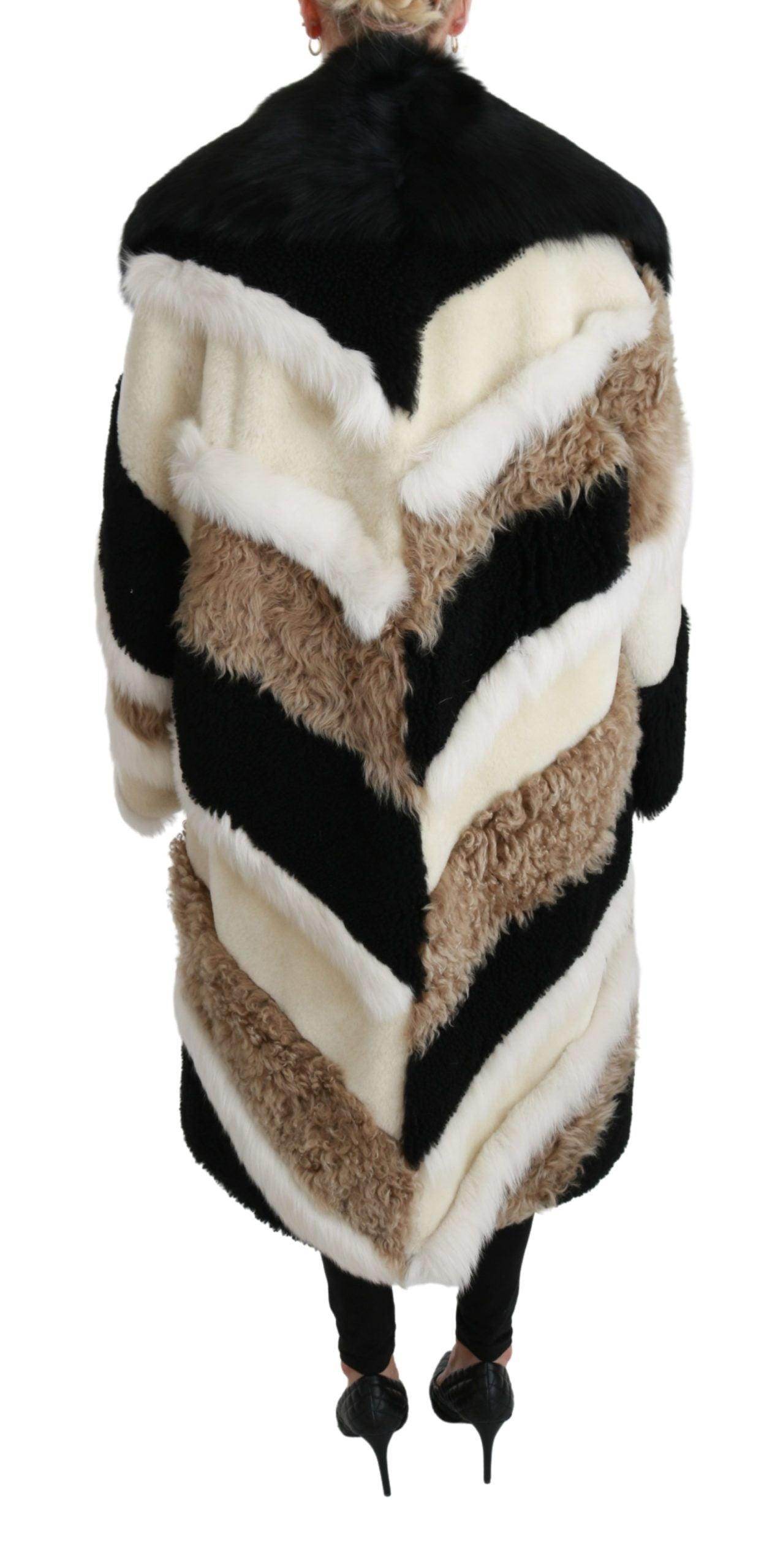 Dolce & Gabbana Elegant Multicolor Shearling Cape Coat - Hilstor