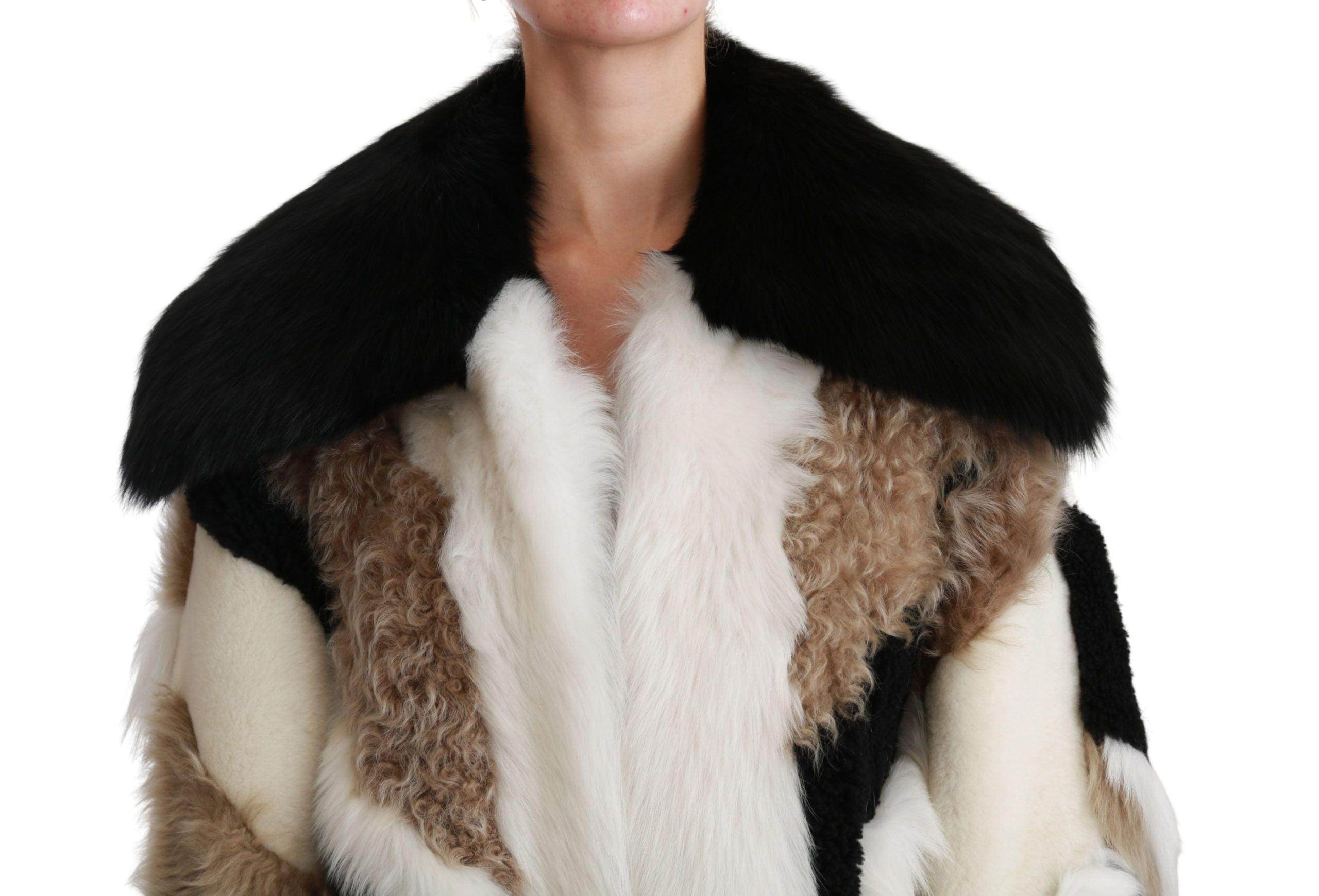 Dolce & Gabbana Elegant Multicolor Shearling Cape Coat - Hilstor