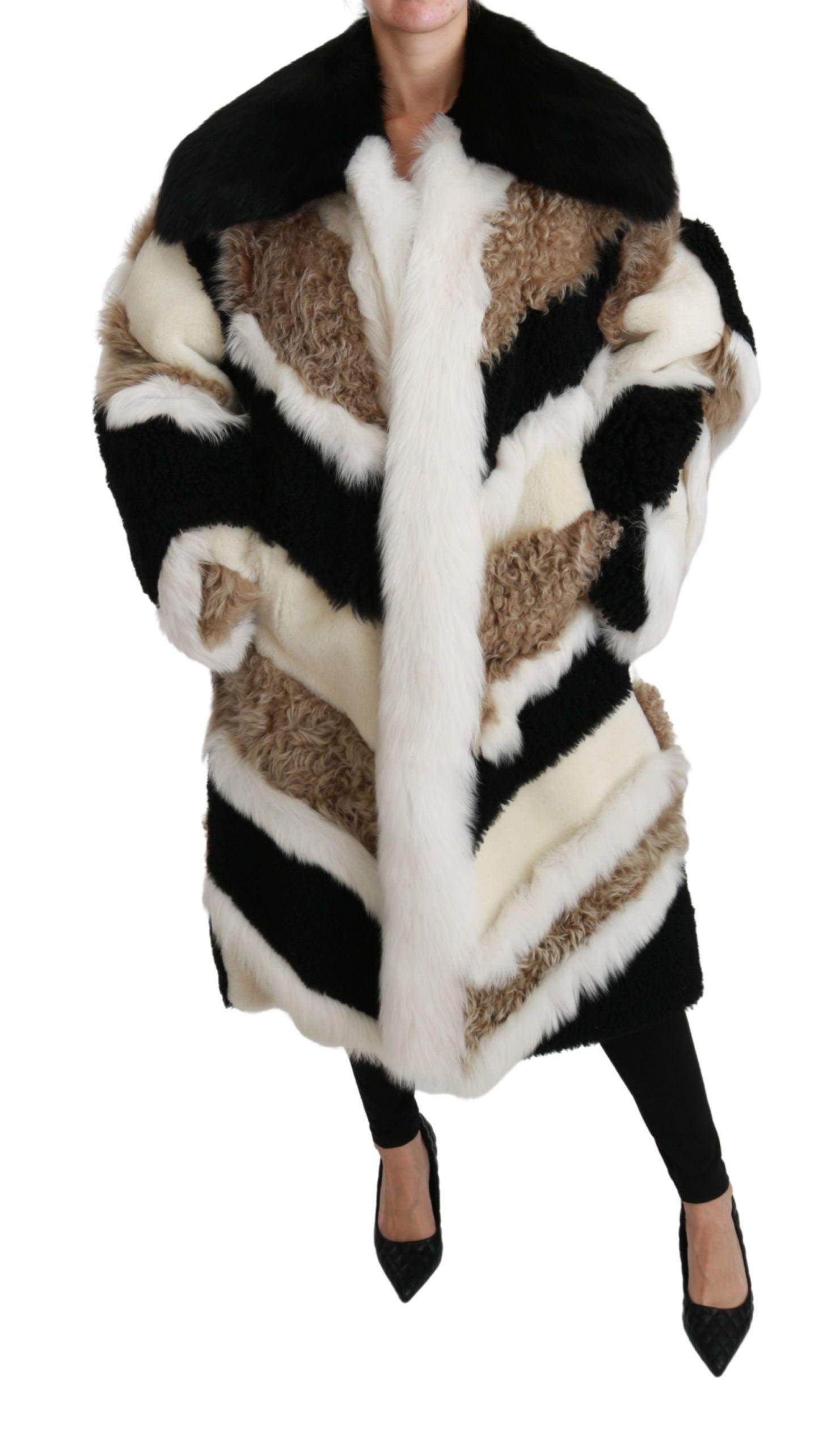 Dolce & Gabbana Elegant Multicolor Shearling Cape Coat - Hilstor