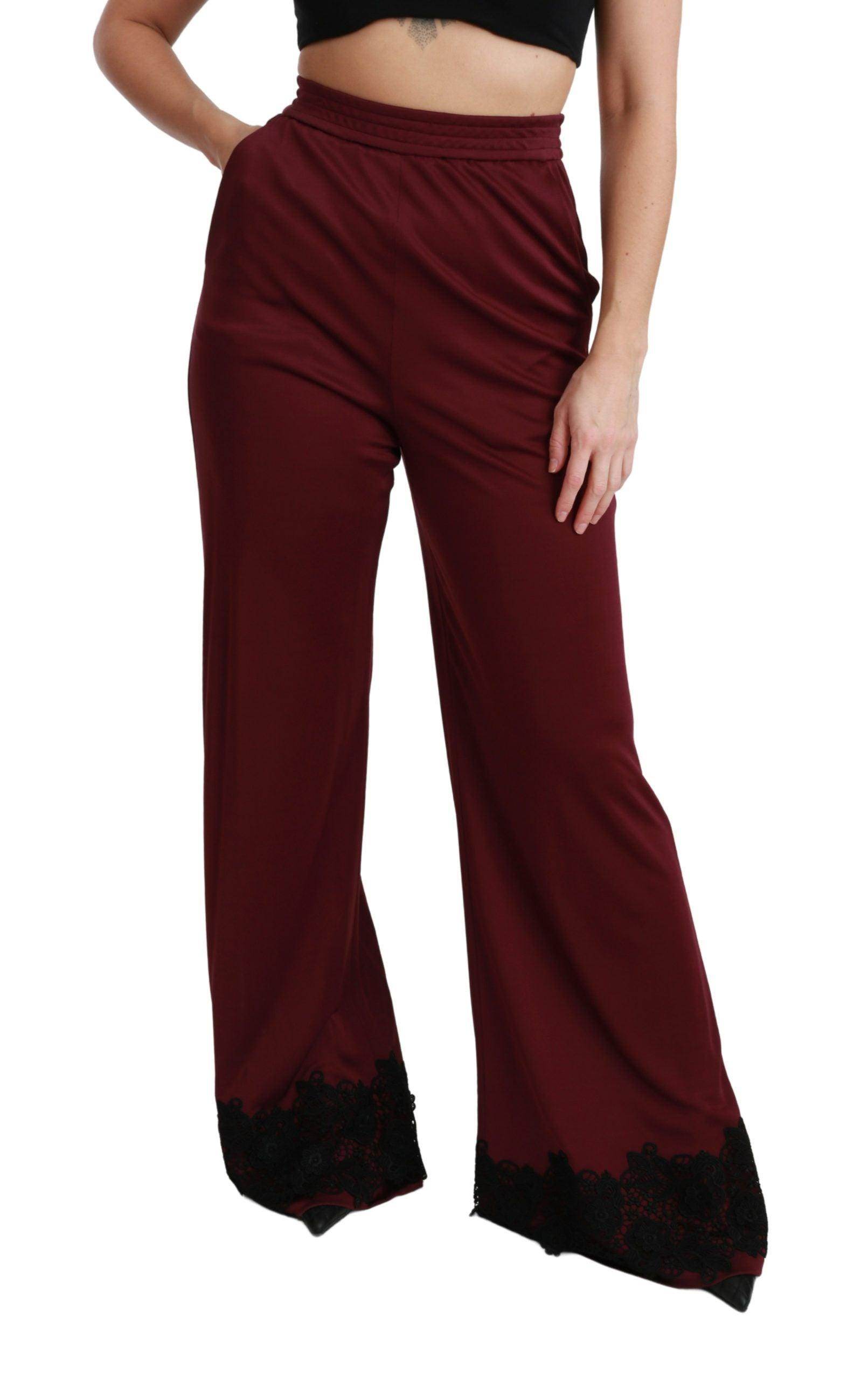 Dolce & Gabbana Elegant Maroon High Waist Wide Leg Trousers - Hilstor