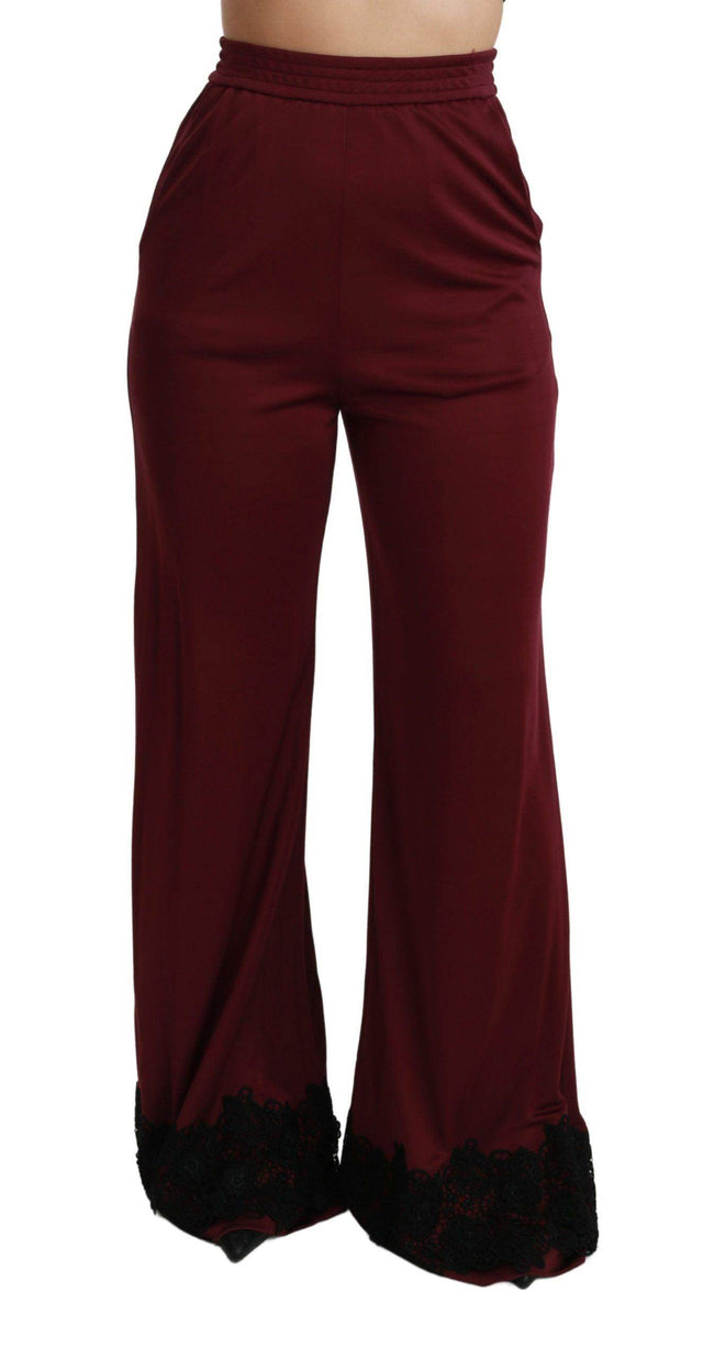 Dolce & Gabbana Elegant Maroon High Waist Wide Leg Trousers - Hilstor
