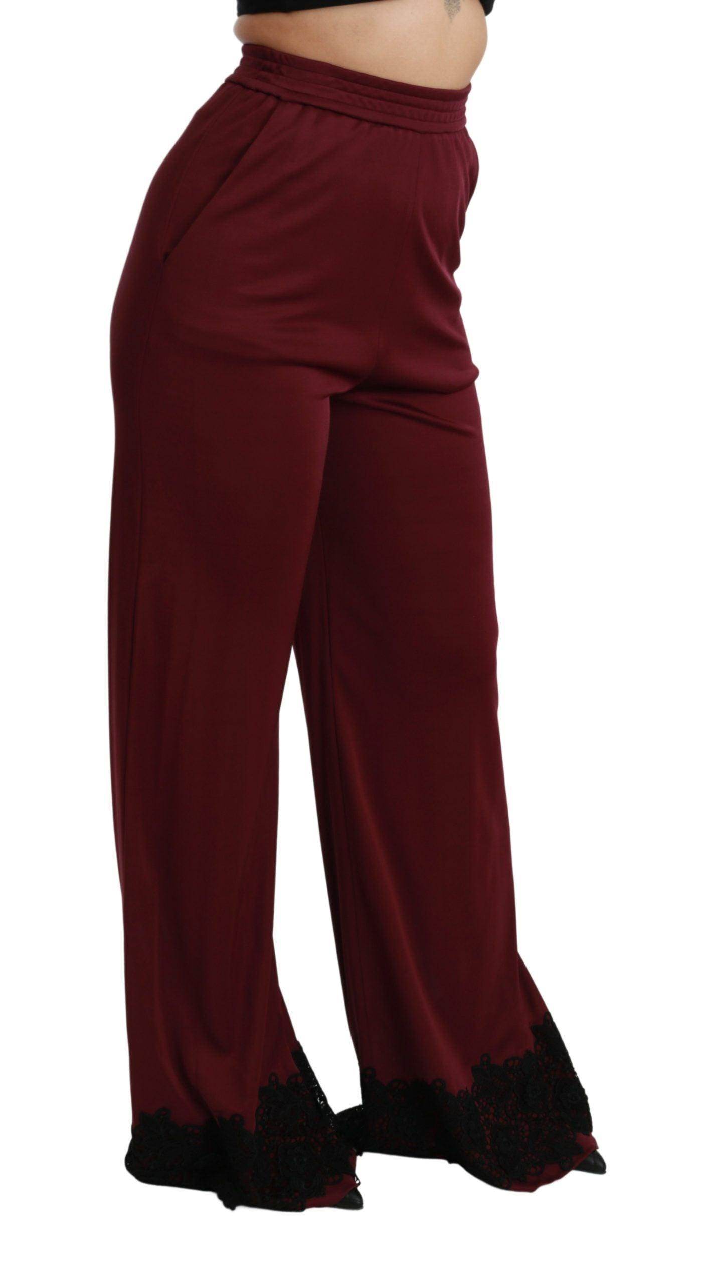 Dolce & Gabbana Elegant Maroon High Waist Wide Leg Trousers - Hilstor