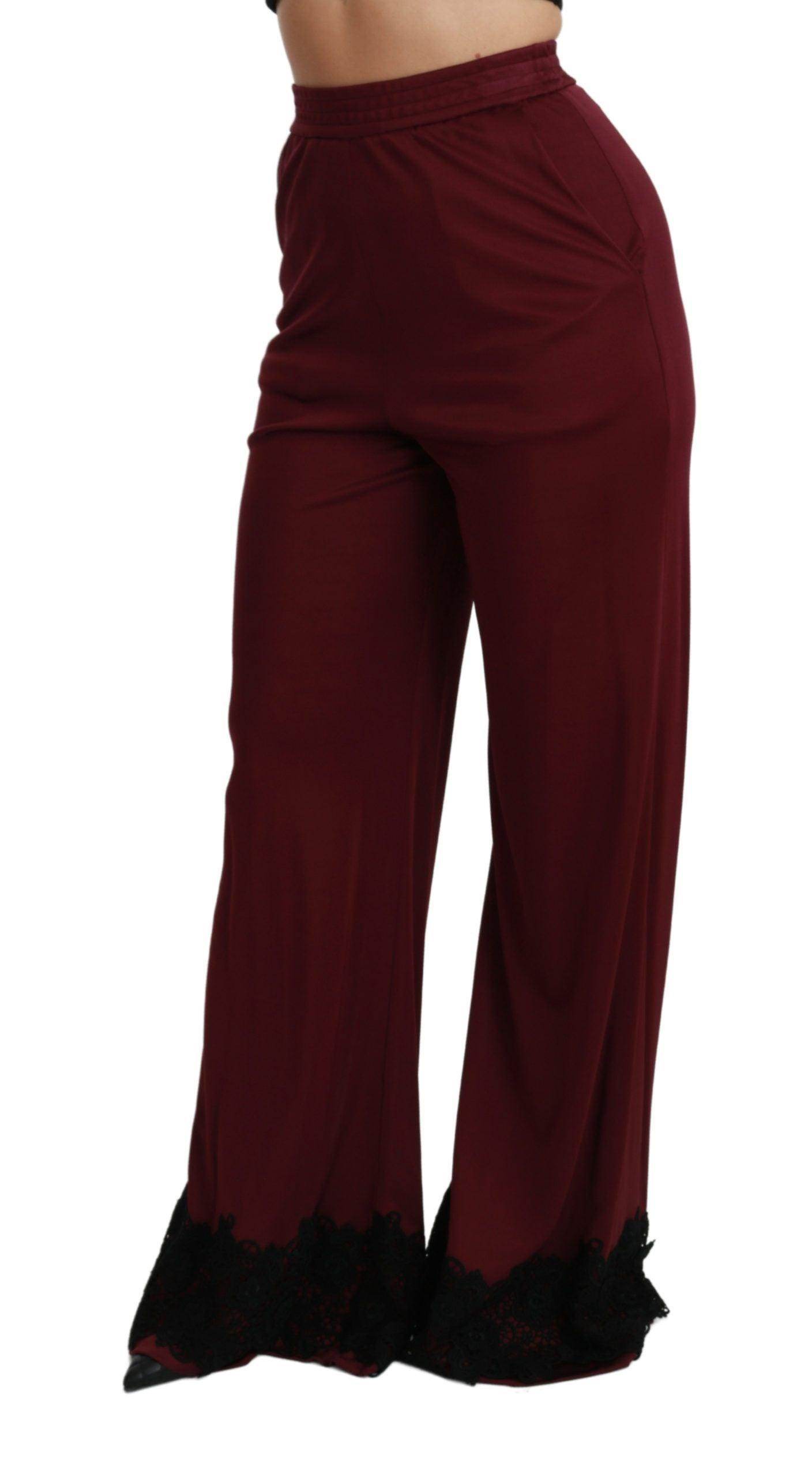 Dolce & Gabbana Elegant Maroon High Waist Wide Leg Trousers - Hilstor