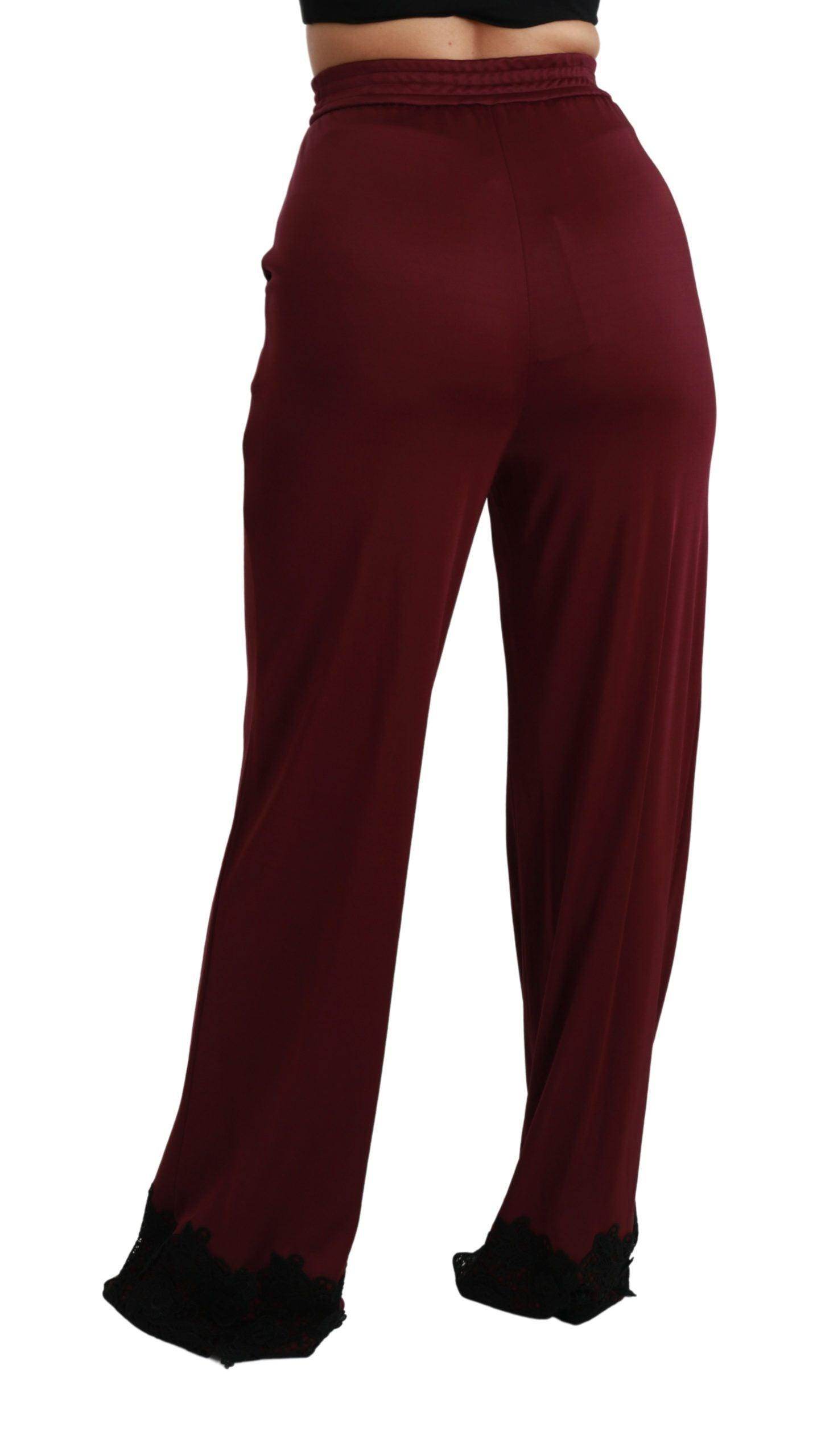 Dolce & Gabbana Elegant Maroon High Waist Wide Leg Trousers - Hilstor