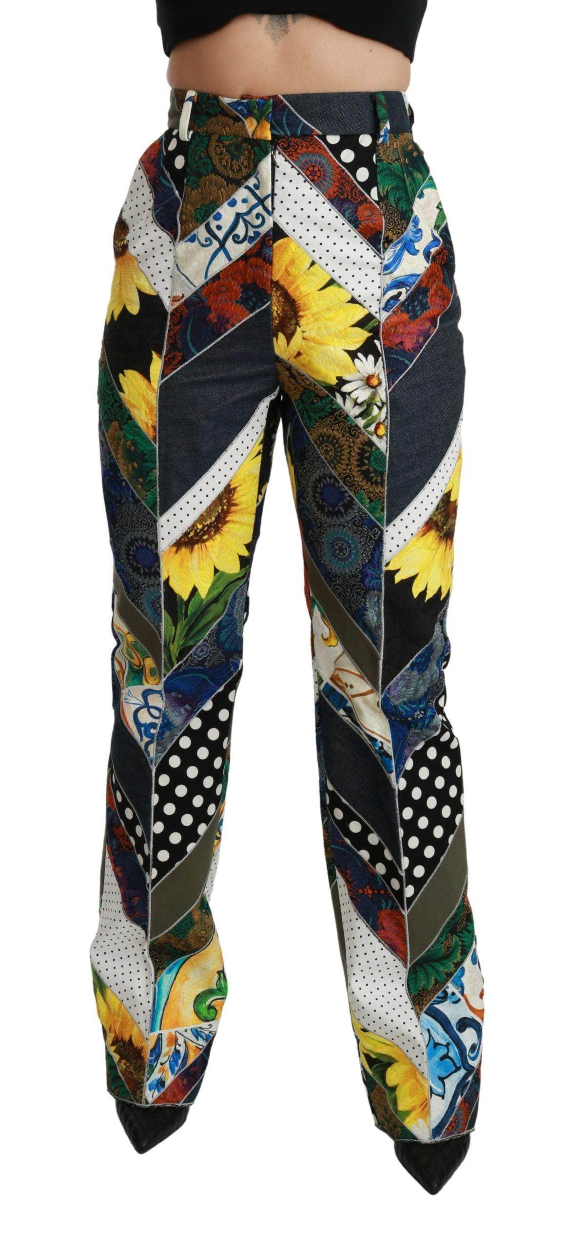 Dolce & Gabbana Elegant High Waist Multicolor Straight Pants - Hilstor