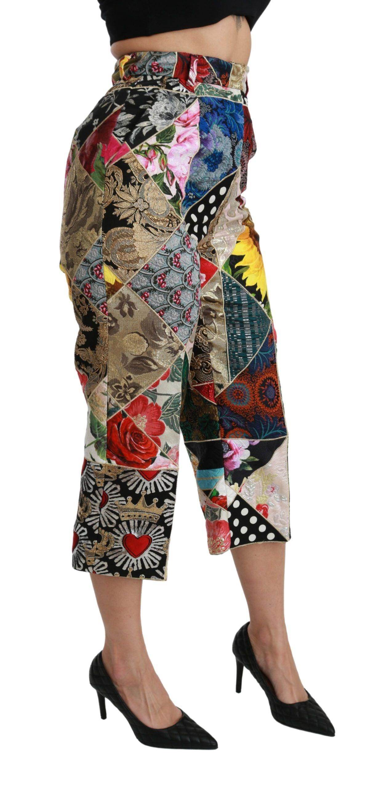 Dolce & Gabbana Elegant High Waist Cropped Silk Blend Trousers - Hilstor