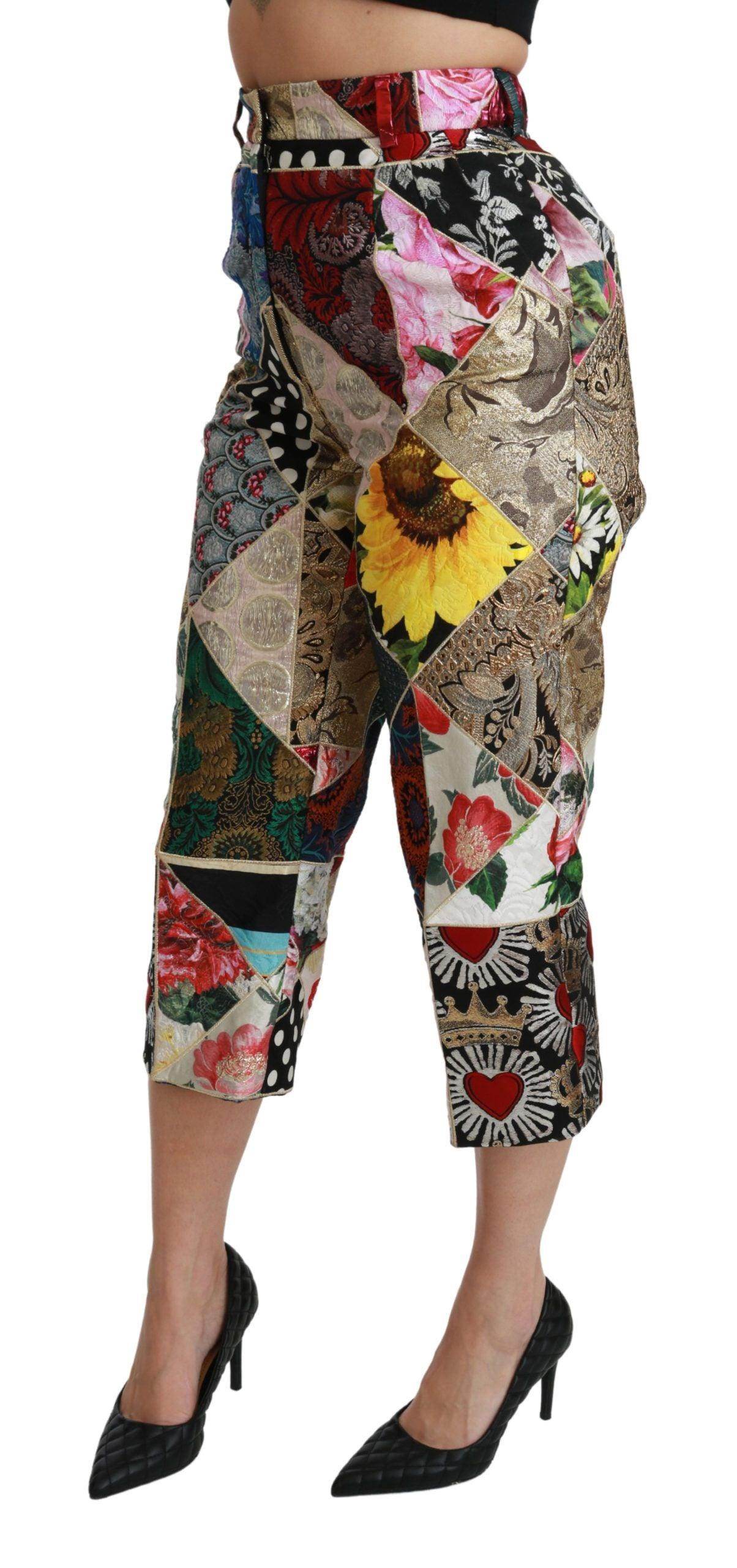 Dolce & Gabbana Elegant High Waist Cropped Silk Blend Trousers - Hilstor