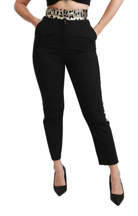 Dolce & Gabbana Gold Leopard Jacquard High Waist Pants - Hilstor