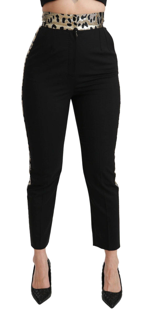 Dolce & Gabbana Gold Leopard Jacquard High Waist Pants - Hilstor