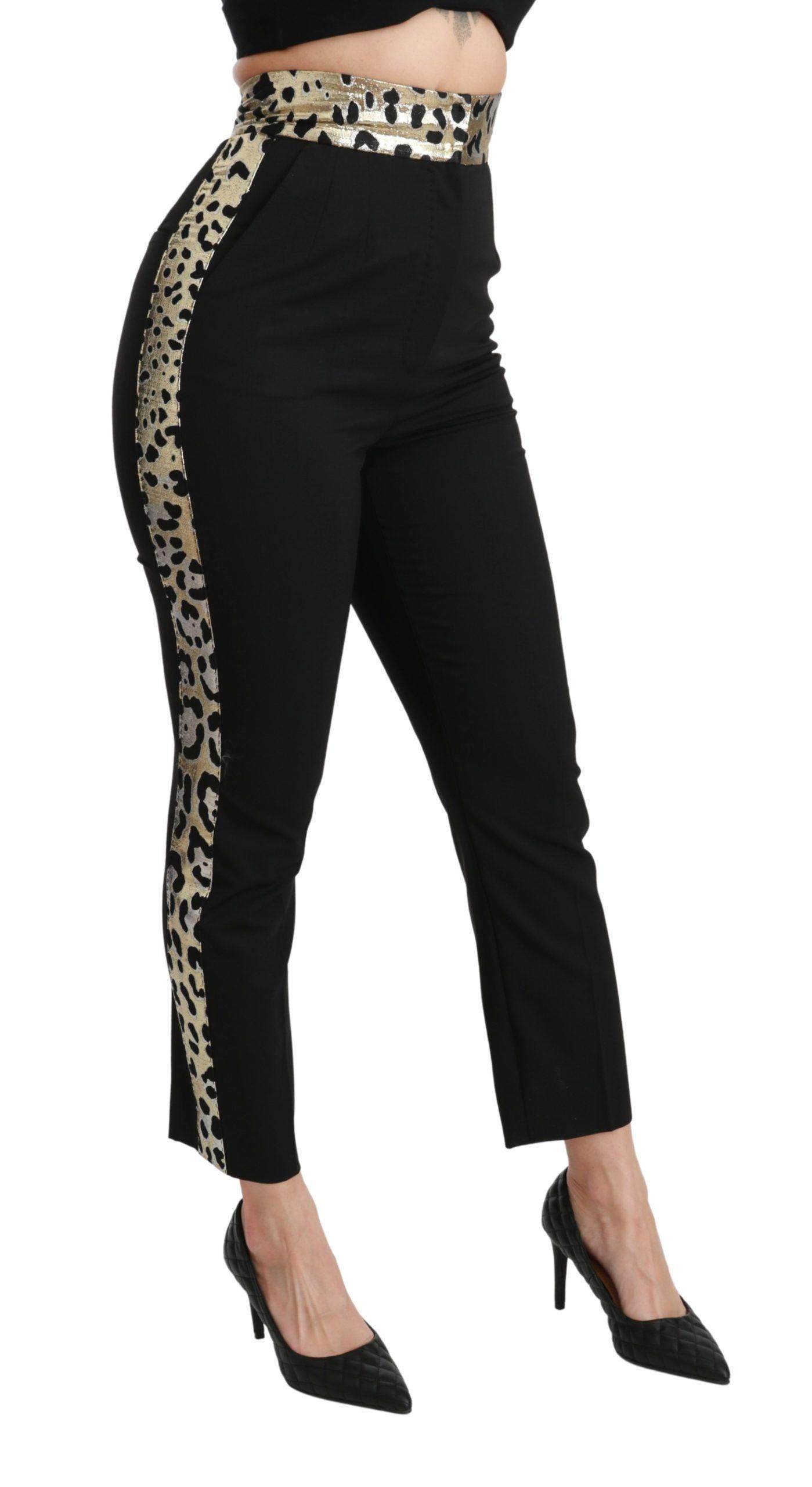Dolce & Gabbana Gold Leopard Jacquard High Waist Pants - Hilstor
