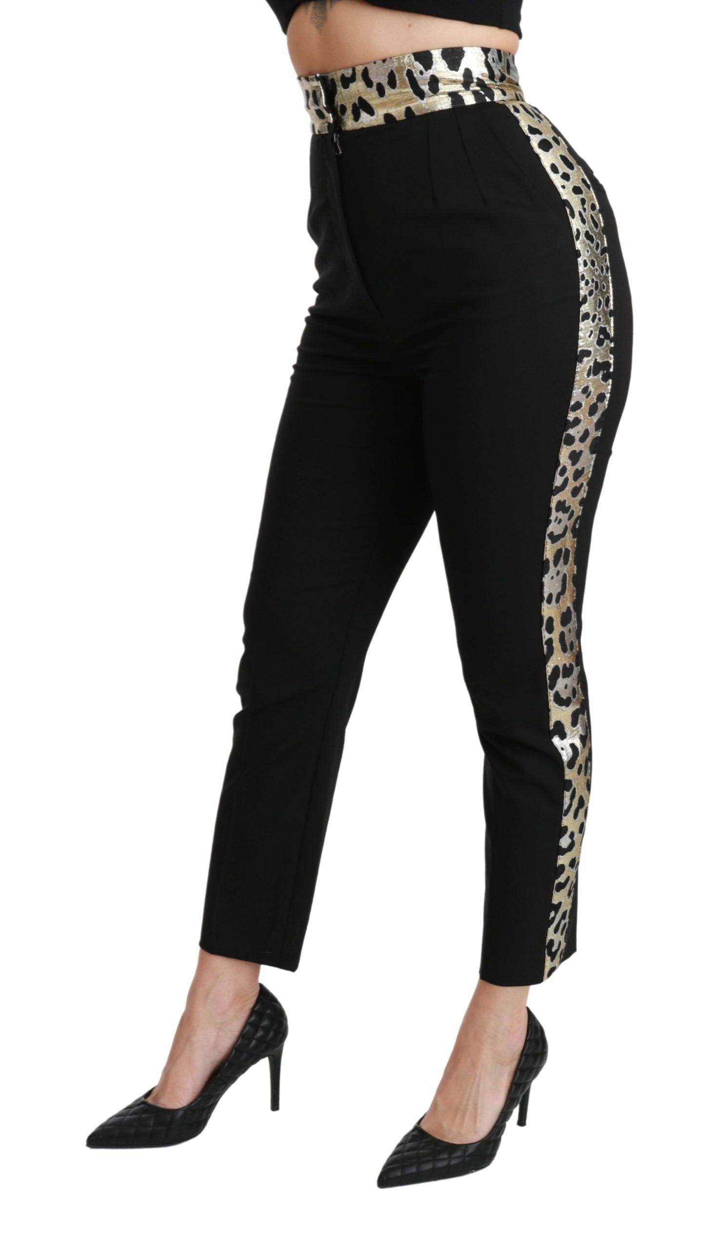 Dolce & Gabbana Gold Leopard Jacquard High Waist Pants - Hilstor