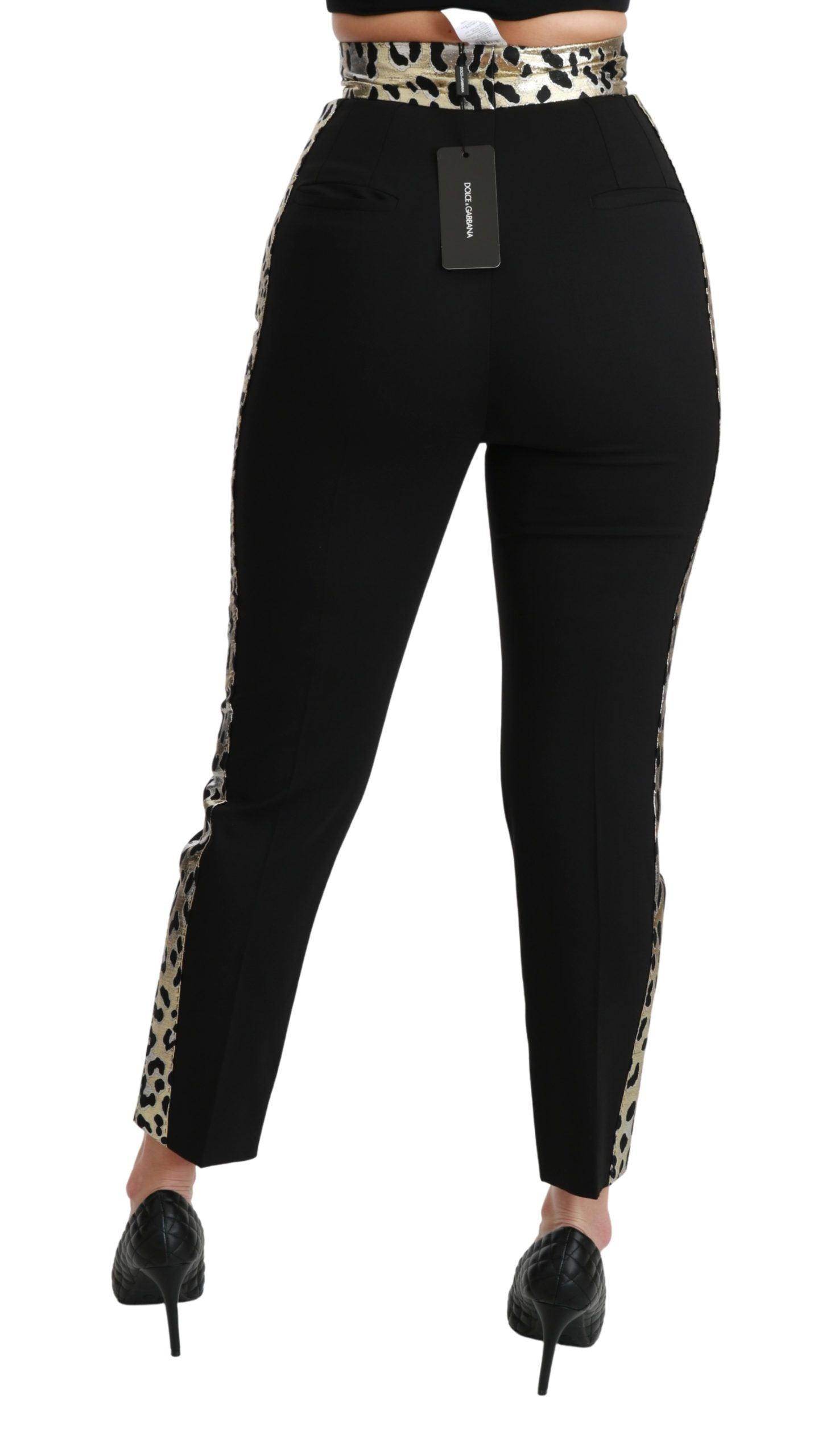 Dolce & Gabbana Gold Leopard Jacquard High Waist Pants - Hilstor