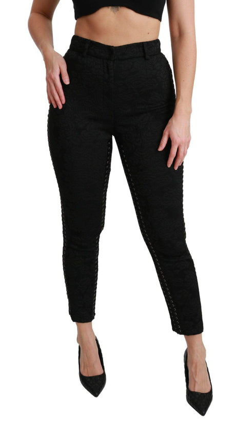 Dolce & Gabbana Elegant High Waist Skinny Black Brocade Pants - Hilstor