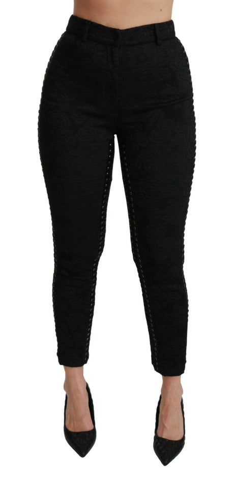 Dolce & Gabbana Elegant High Waist Skinny Black Brocade Pants - Hilstor