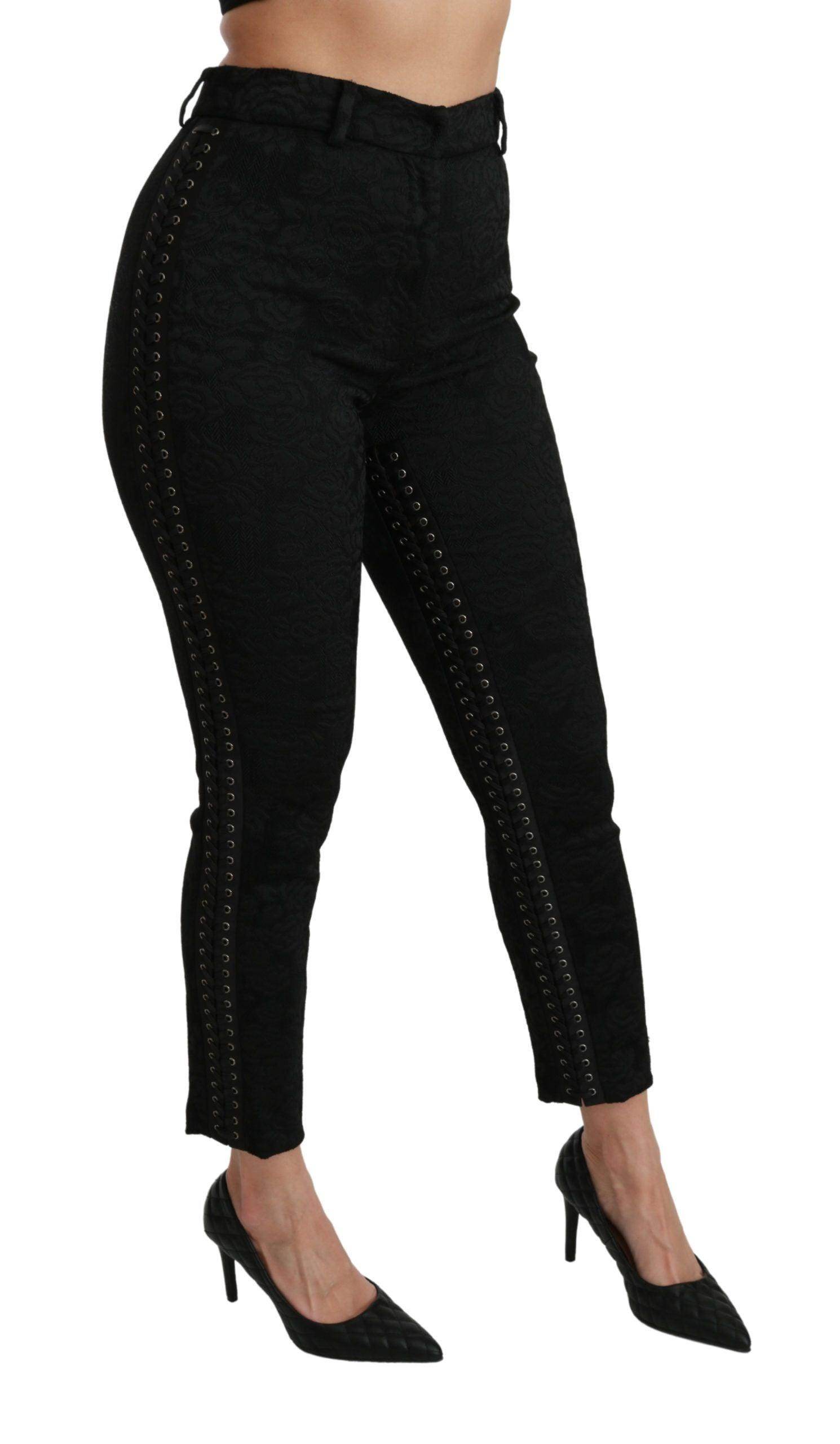 Dolce & Gabbana Elegant High Waist Skinny Black Brocade Pants - Hilstor