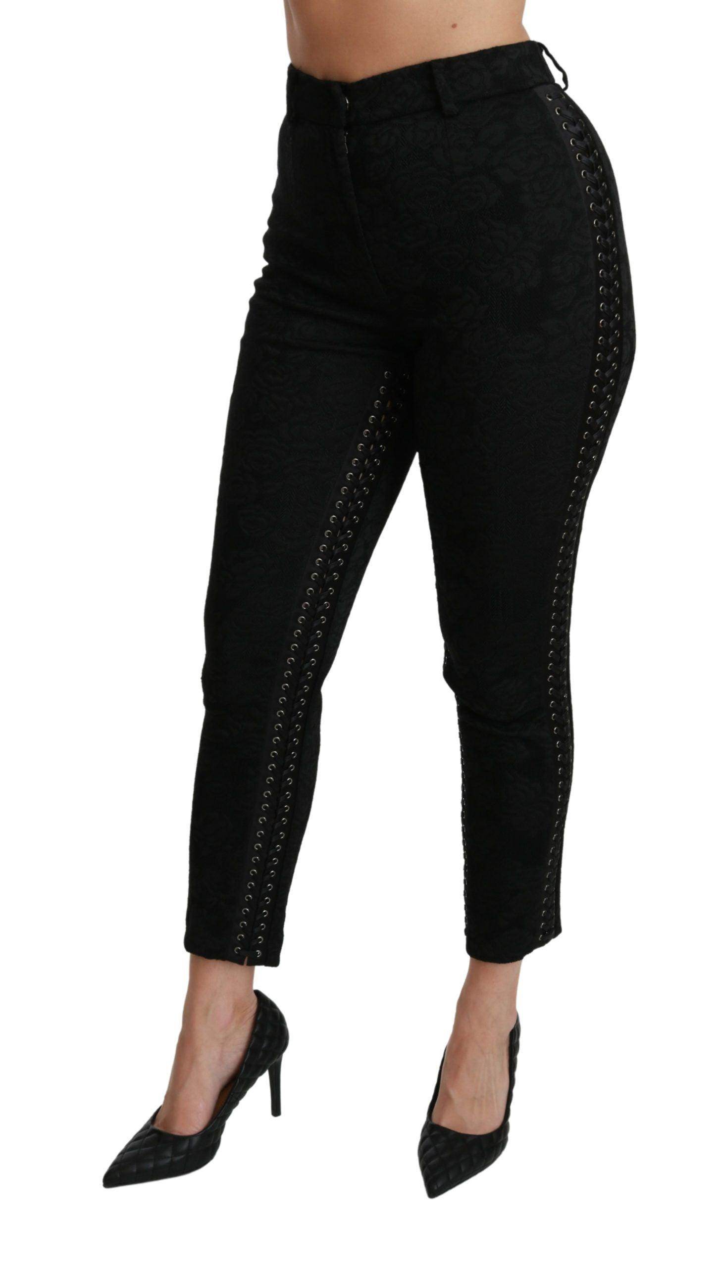 Dolce & Gabbana Elegant High Waist Skinny Black Brocade Pants - Hilstor