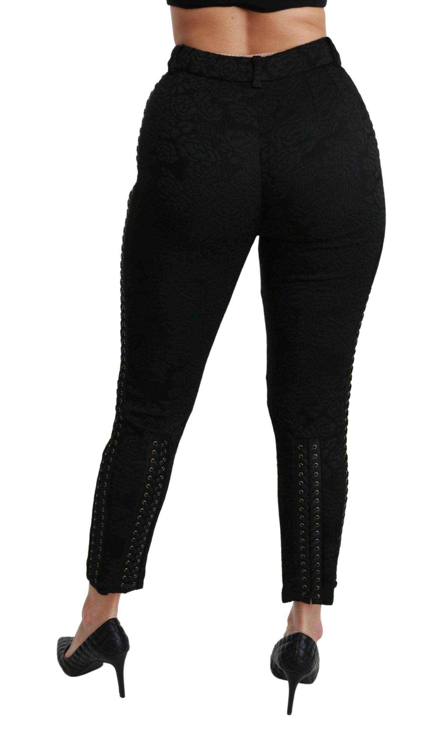 Dolce & Gabbana Elegant High Waist Skinny Black Brocade Pants - Hilstor