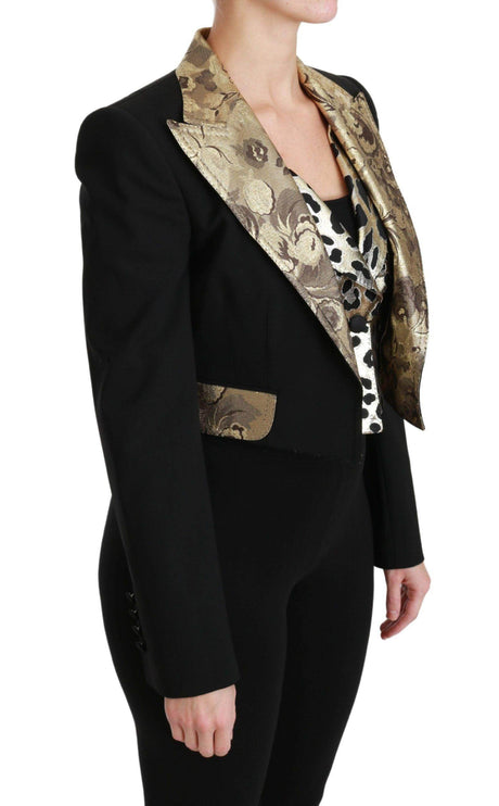 Dolce & Gabbana Opulent Black Gold Floral Jacket and Vest Ensemble - Hilstor