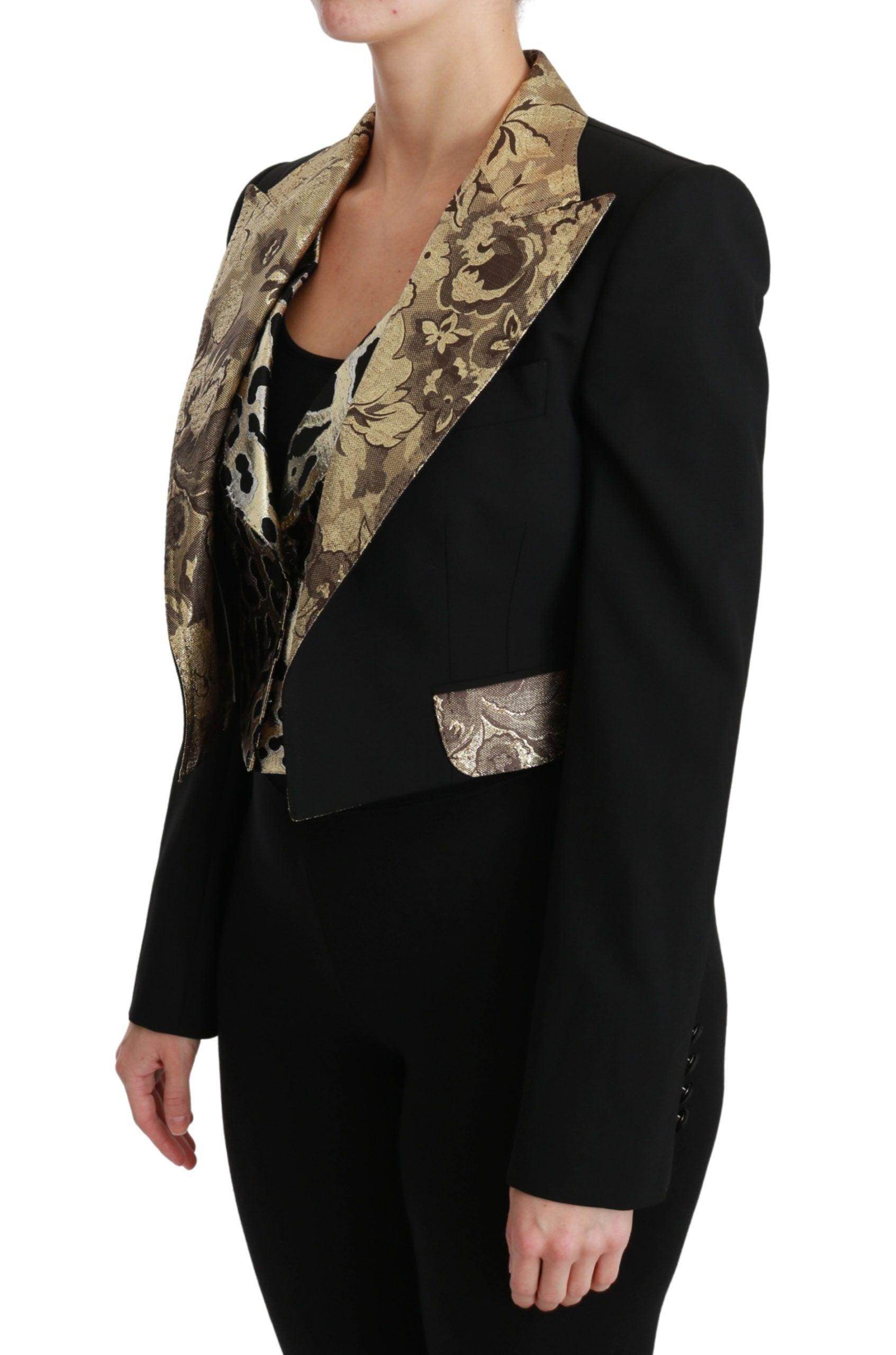 Dolce & Gabbana Opulent Black Gold Floral Jacket and Vest Ensemble - Hilstor