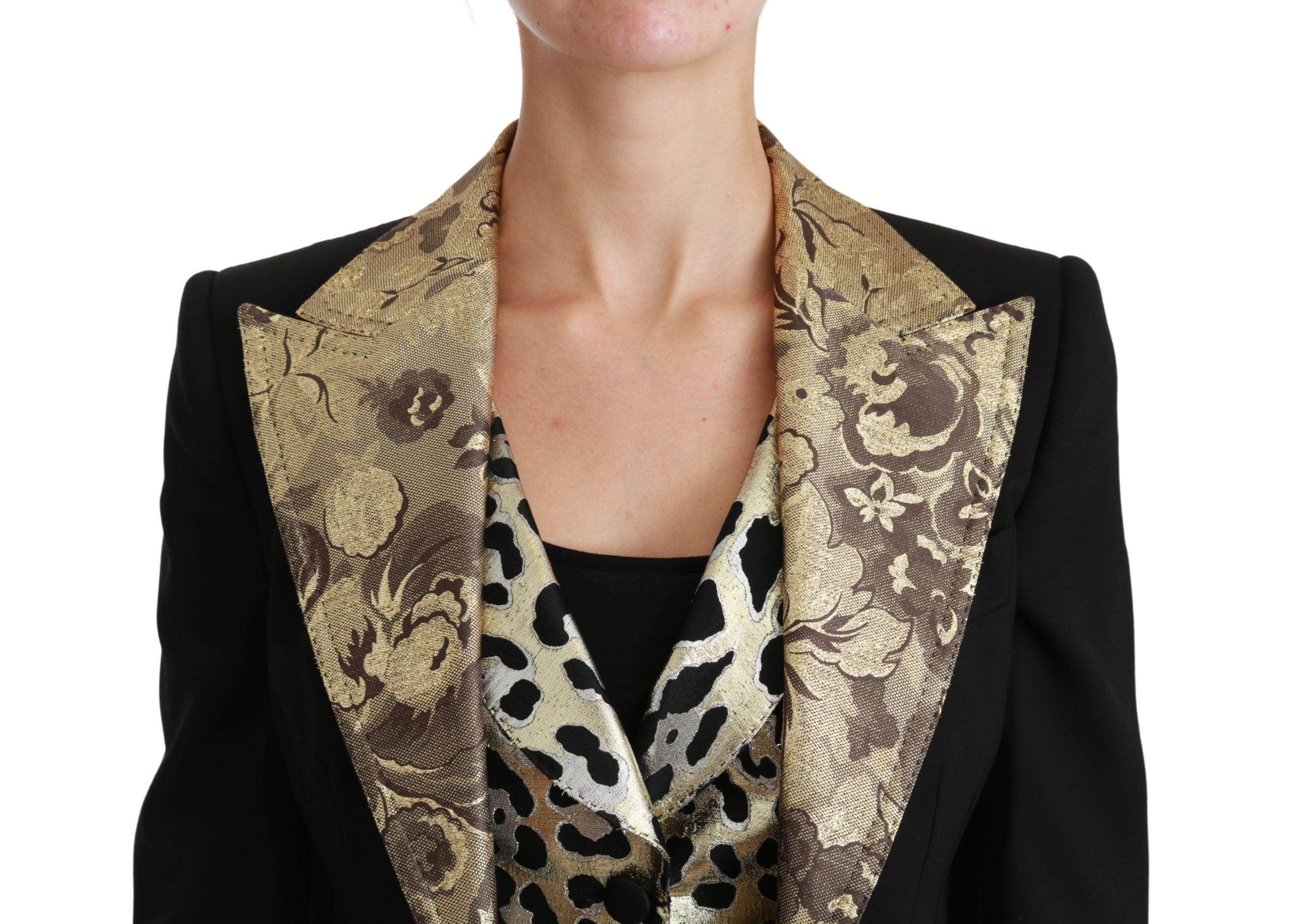 Dolce & Gabbana Opulent Black Gold Floral Jacket and Vest Ensemble - Hilstor