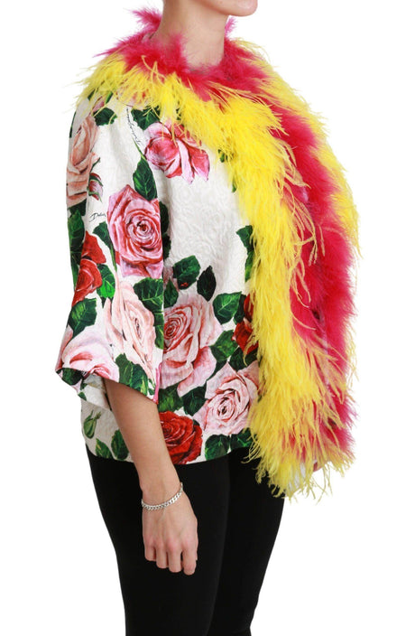 Dolce & Gabbana Elegant Floral Cape Jacket with Fur Details - Hilstor