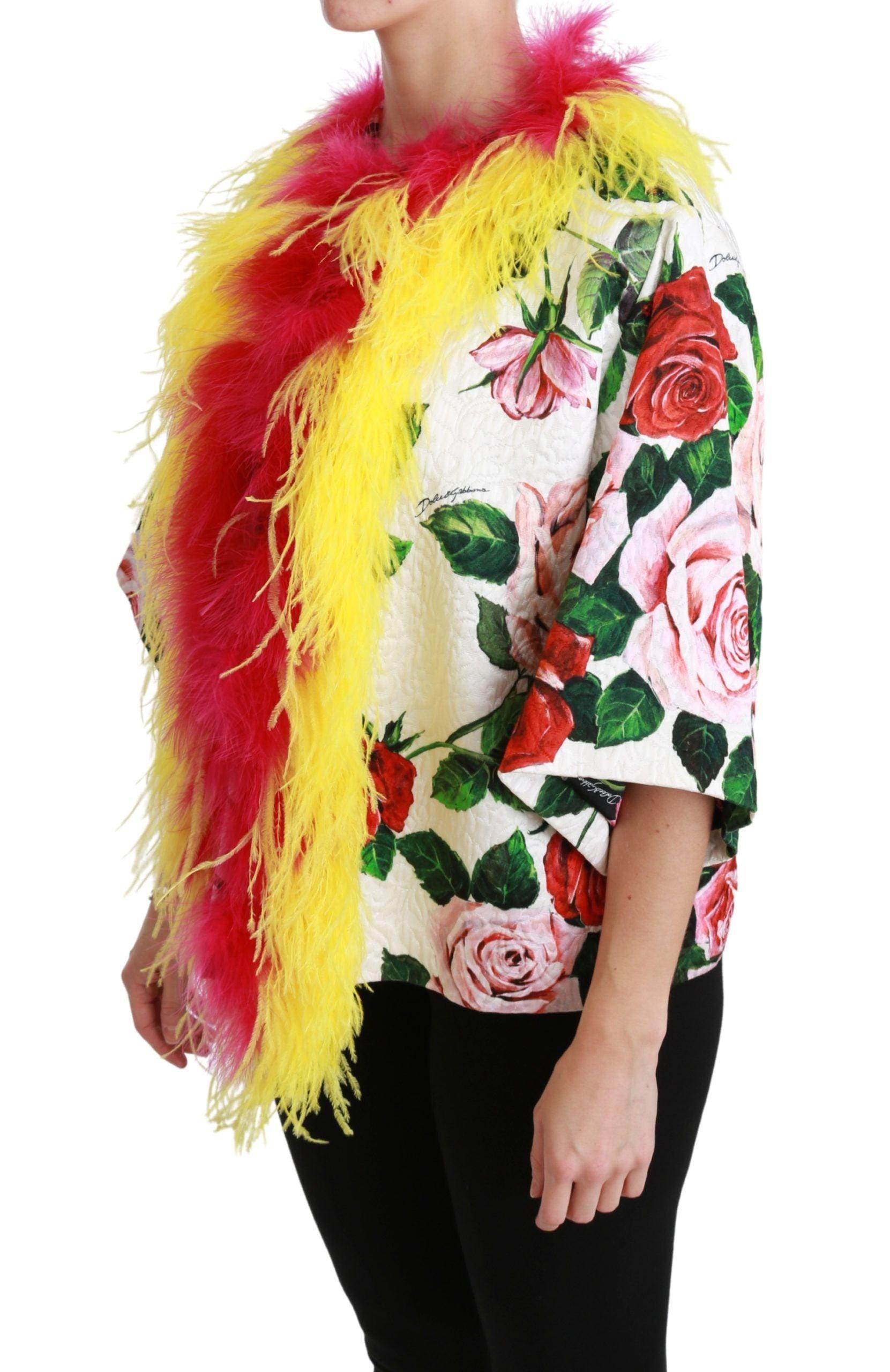 Dolce & Gabbana Elegant Floral Cape Jacket with Fur Details - Hilstor