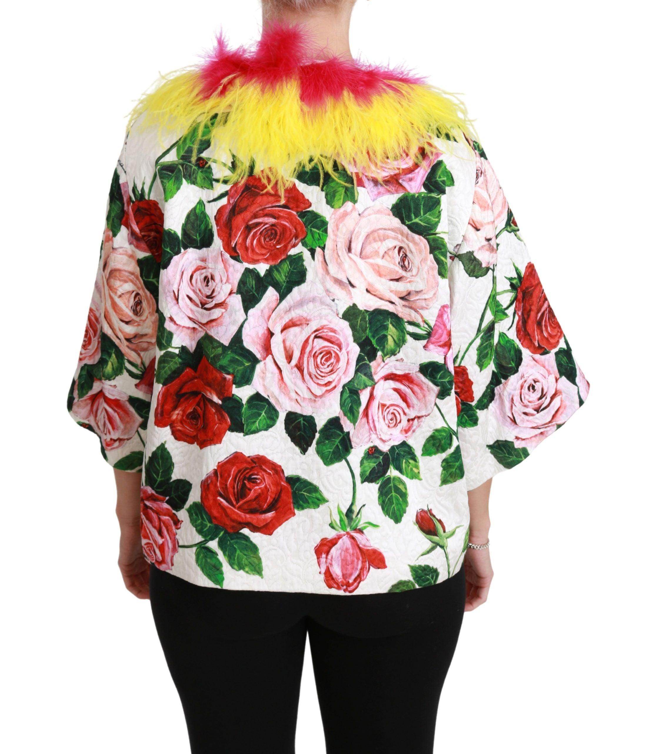 Dolce & Gabbana Elegant Floral Cape Jacket with Fur Details - Hilstor