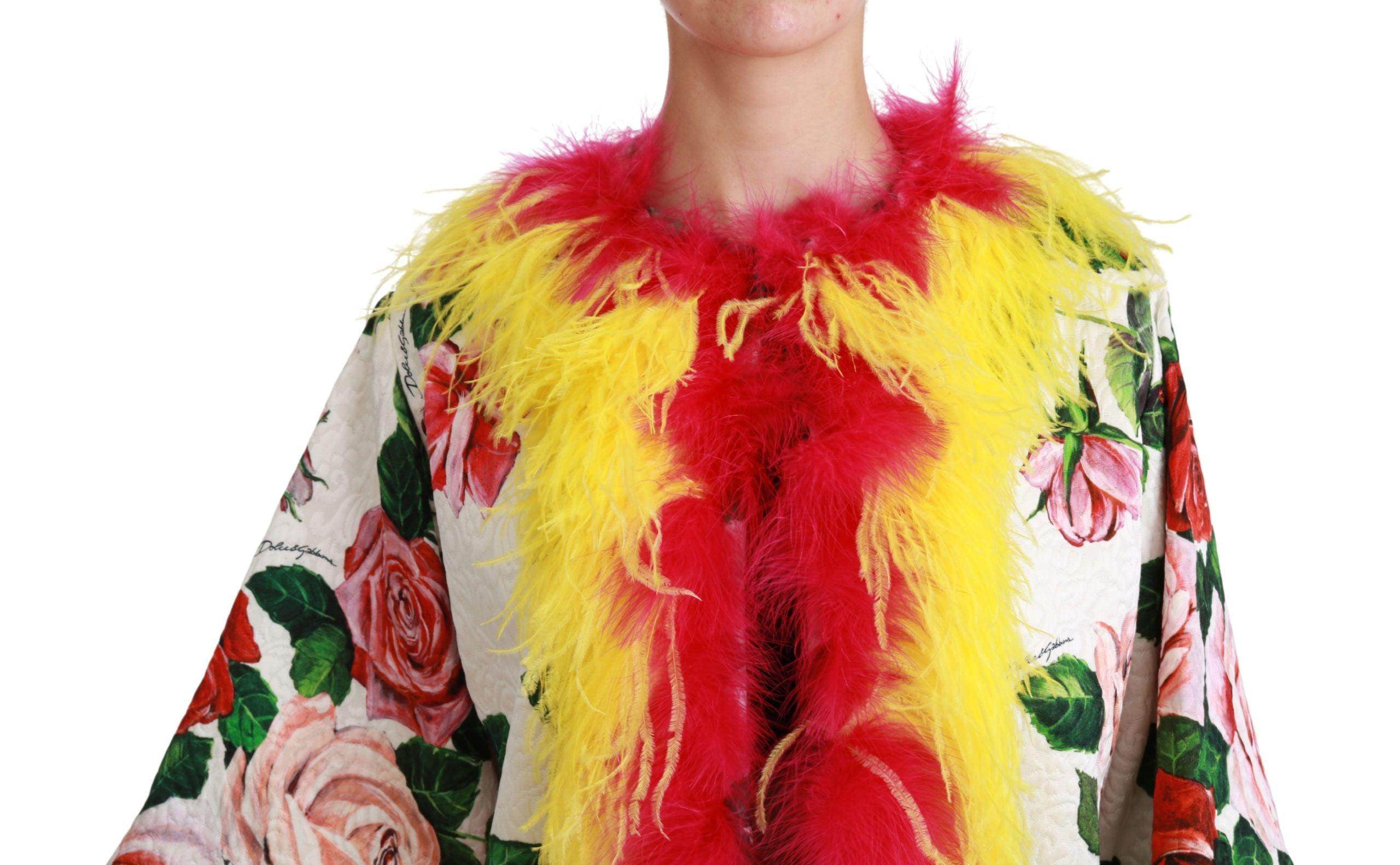 Dolce & Gabbana Elegant Floral Cape Jacket with Fur Details - Hilstor