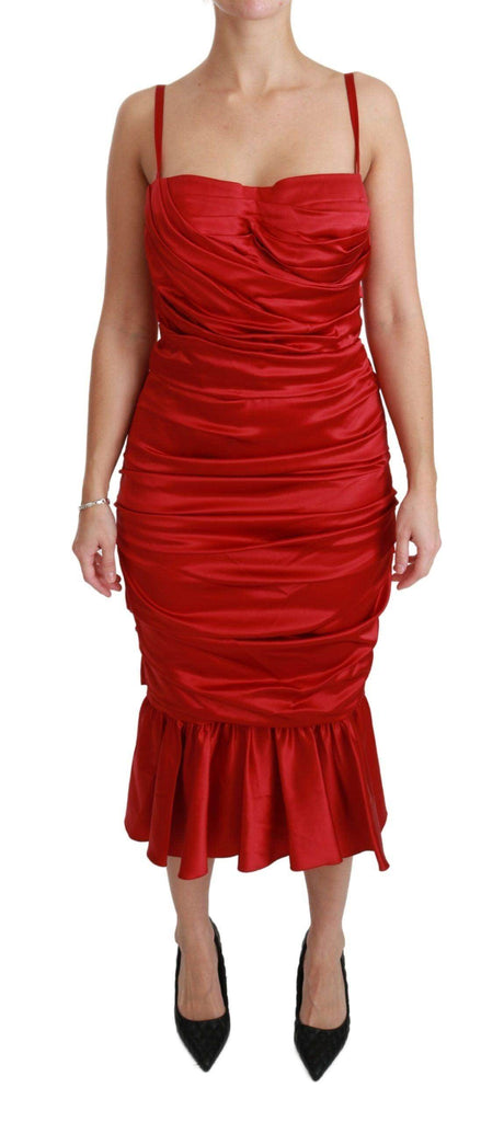Dolce & Gabbana Exquisite Red Silk Fit and Flare Midi Dress - Hilstor