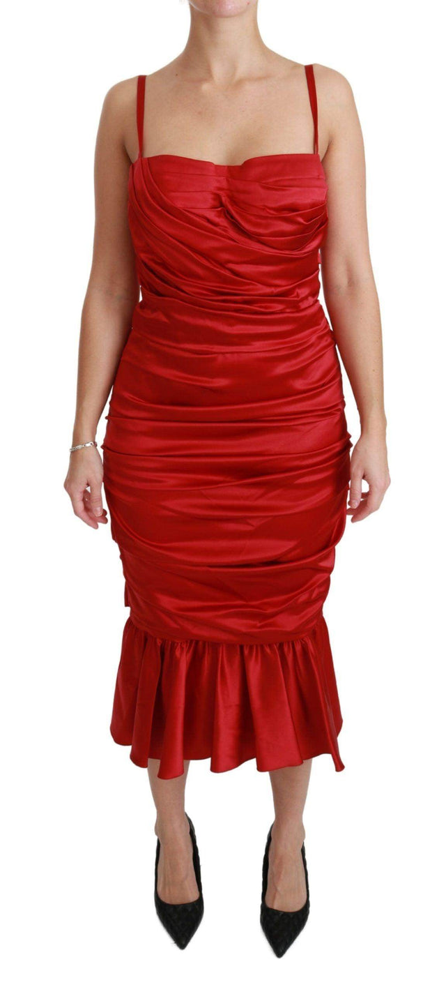 Dolce & Gabbana Exquisite Red Silk Fit and Flare Midi Dress - Hilstor